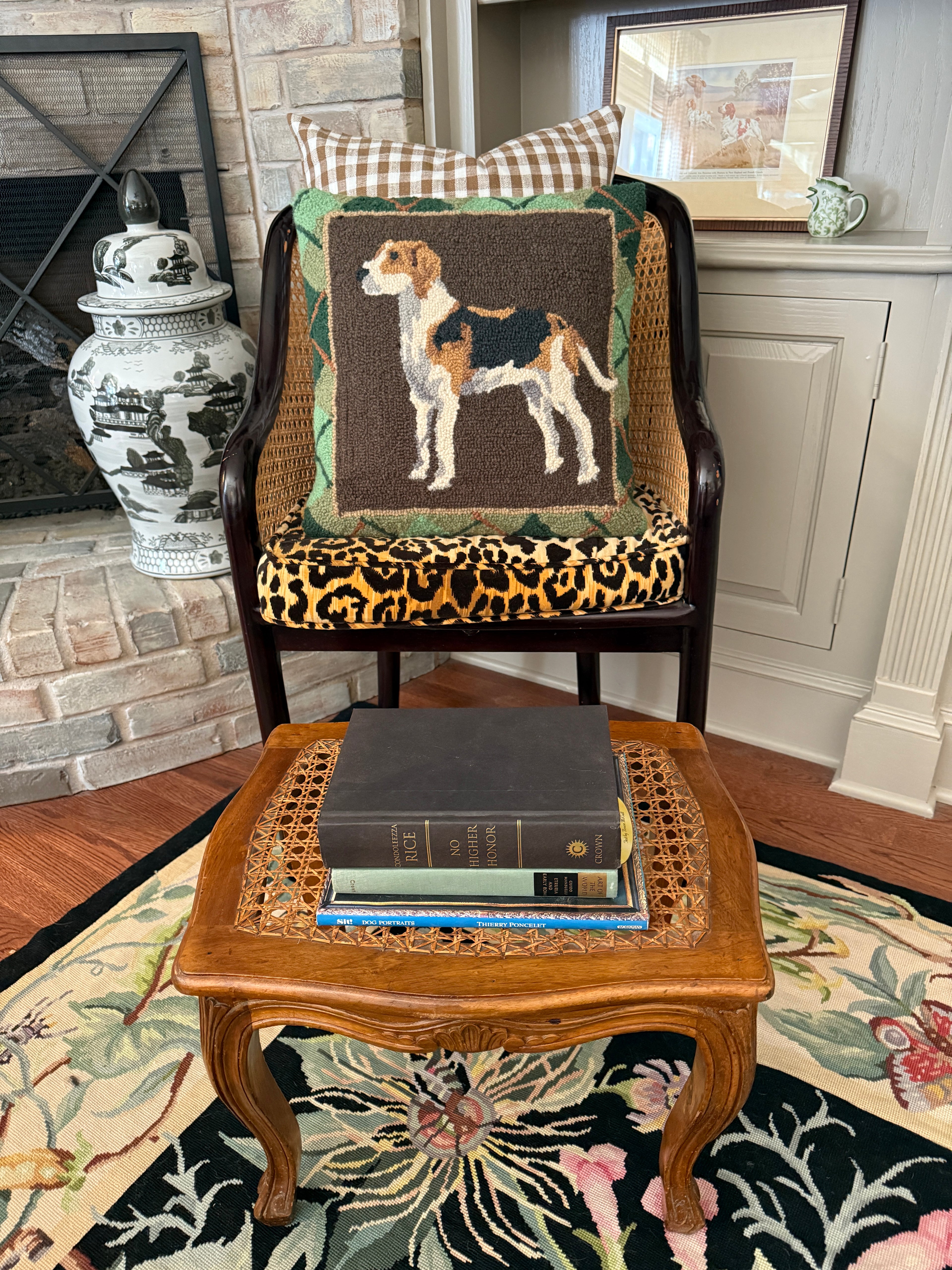 Hand hooked wool foxhound dog pillow