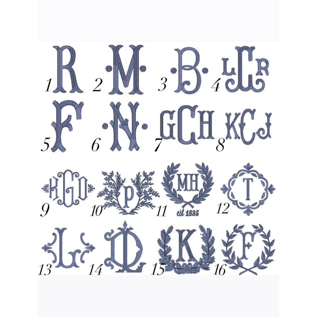 Blue and white tulip block print floral pillow cover, monogram available