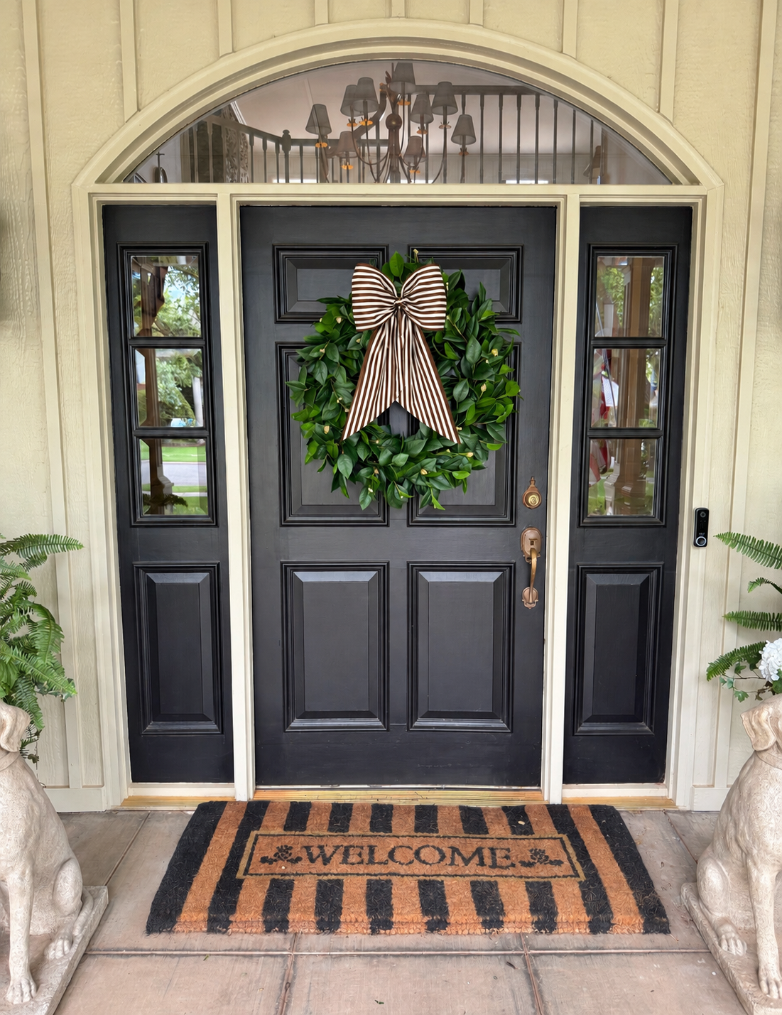 Brown and cream Fall stripe signature wreath sash monogram available