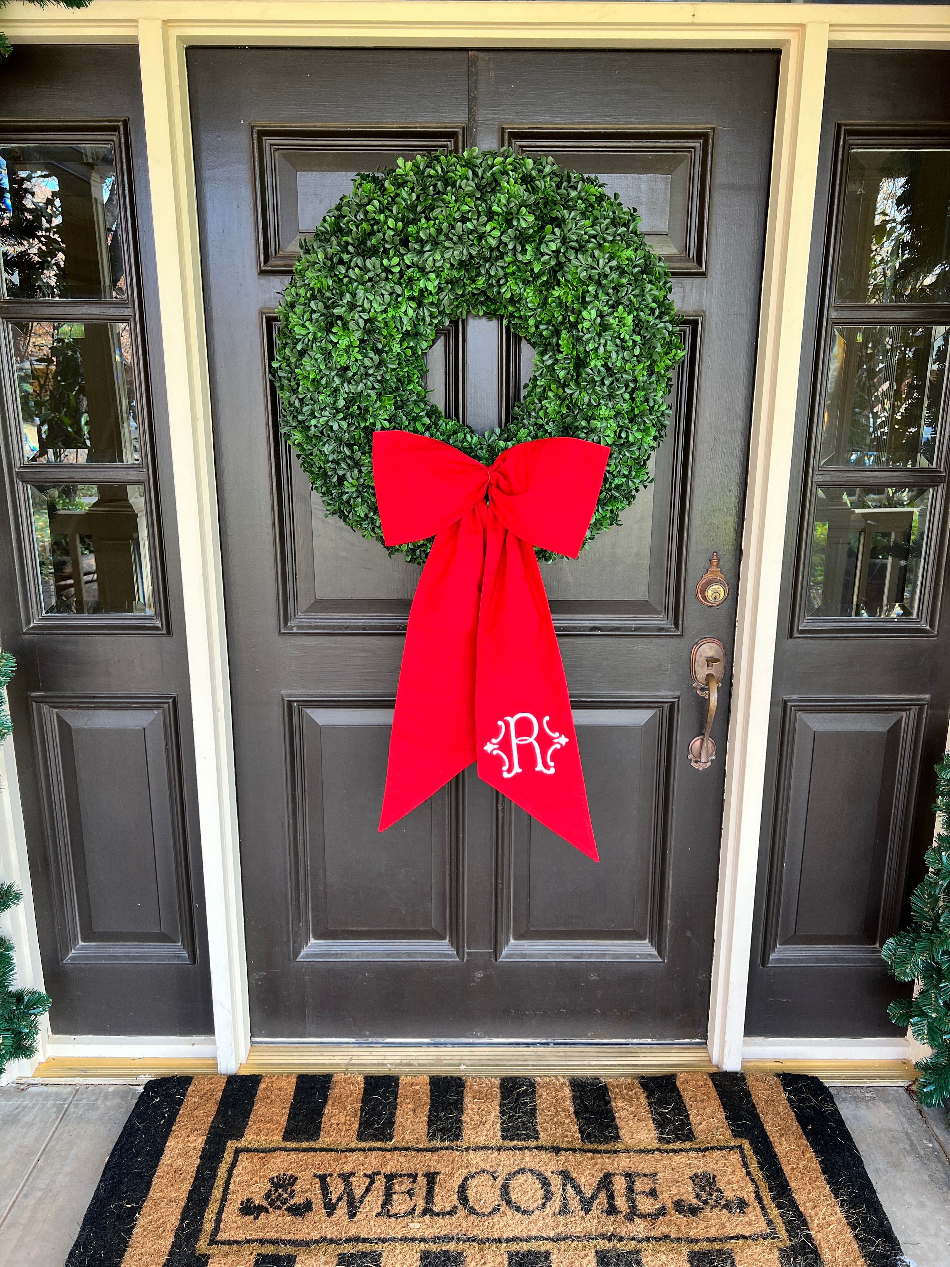 Classic red cotton wreath sash, two sizes, monogram available