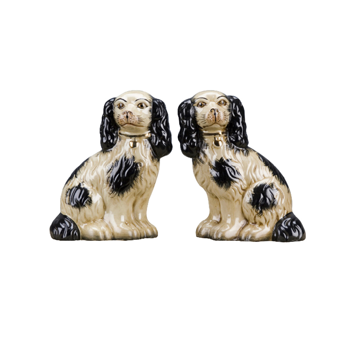 Classic large porcelain Staffordshire dog pair (9.5” tall)