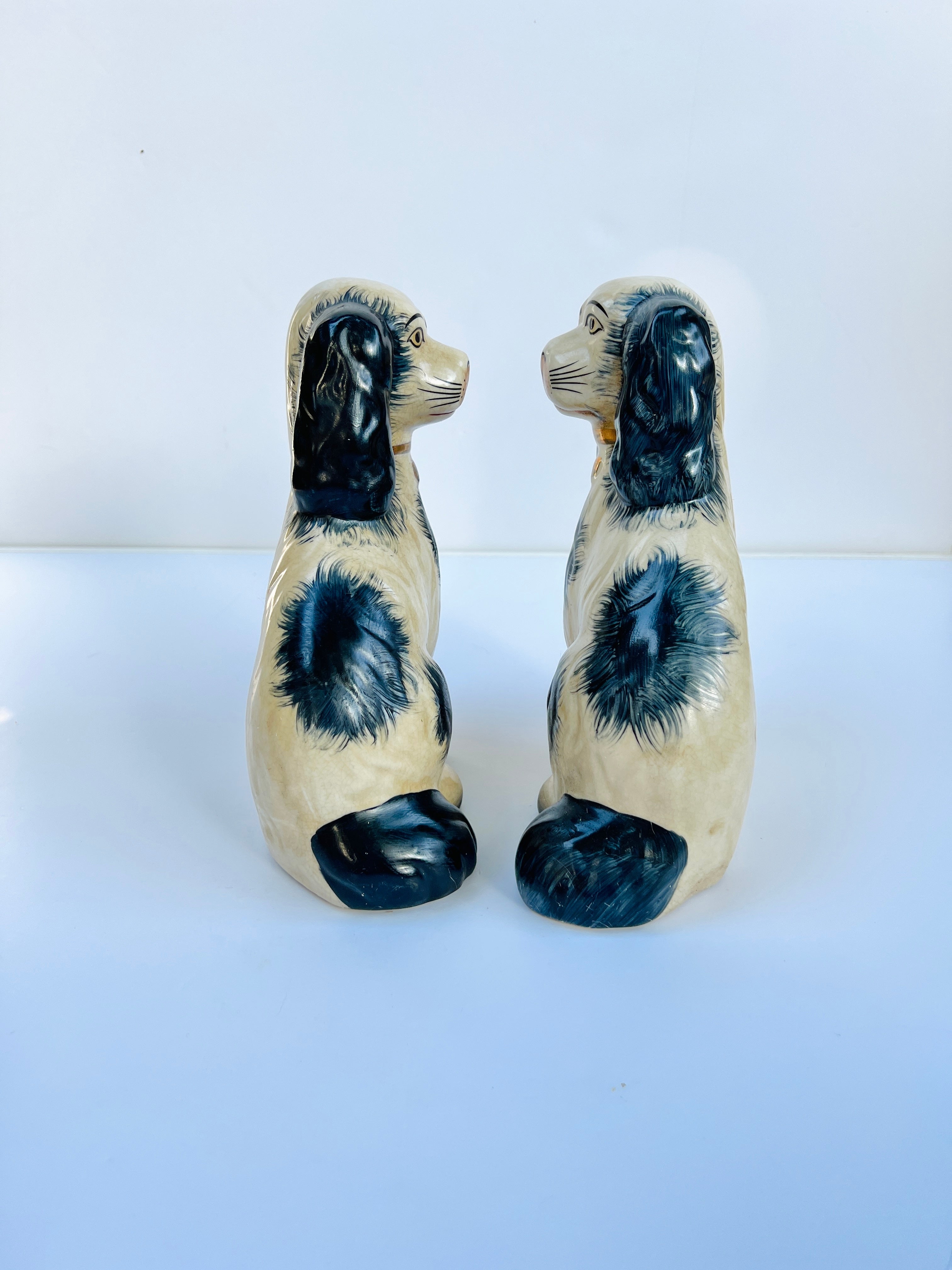 Classic large porcelain Staffordshire dog pair (9.5” tall)