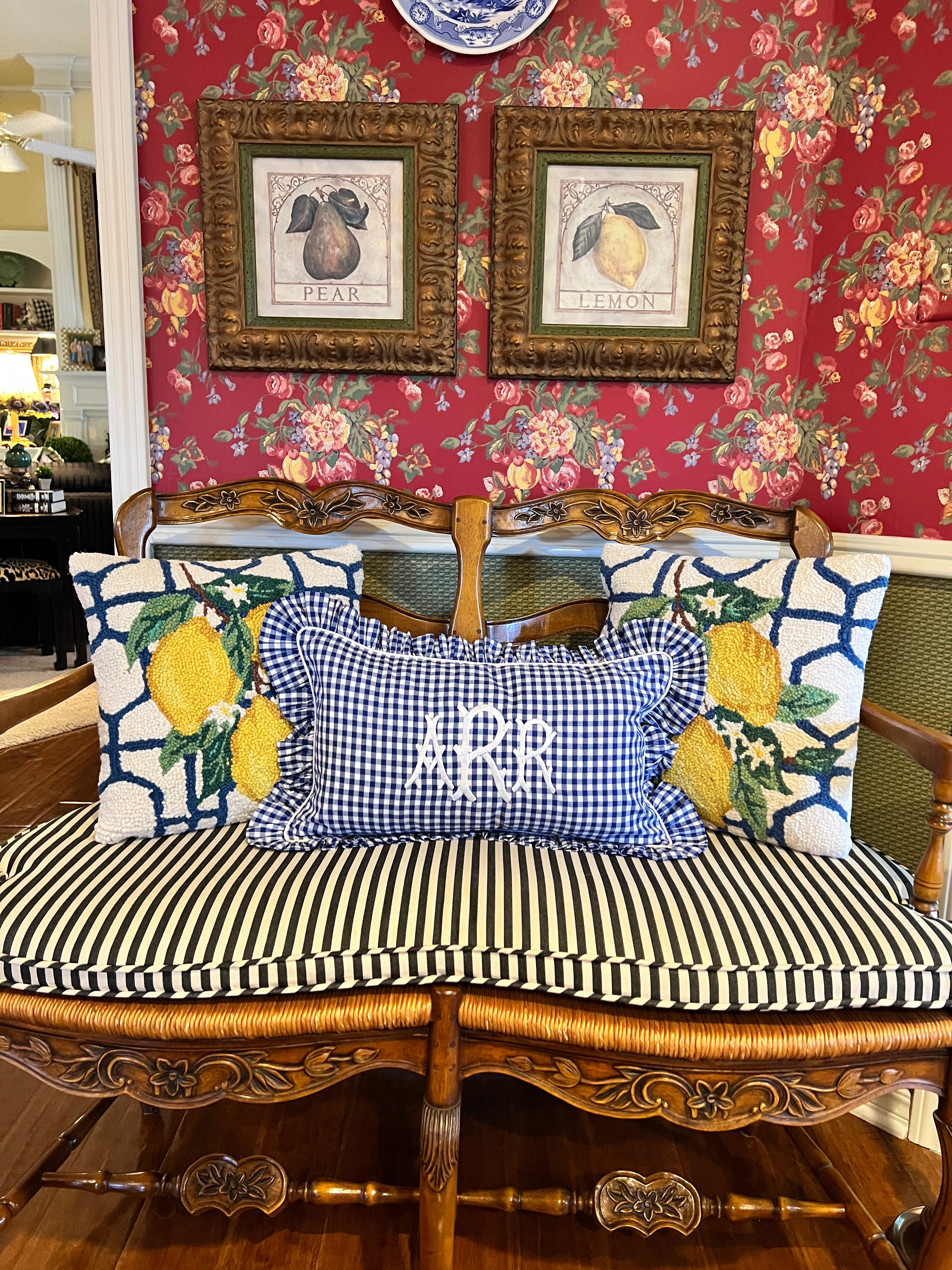Royal blue gingham pillow cover, monogram available