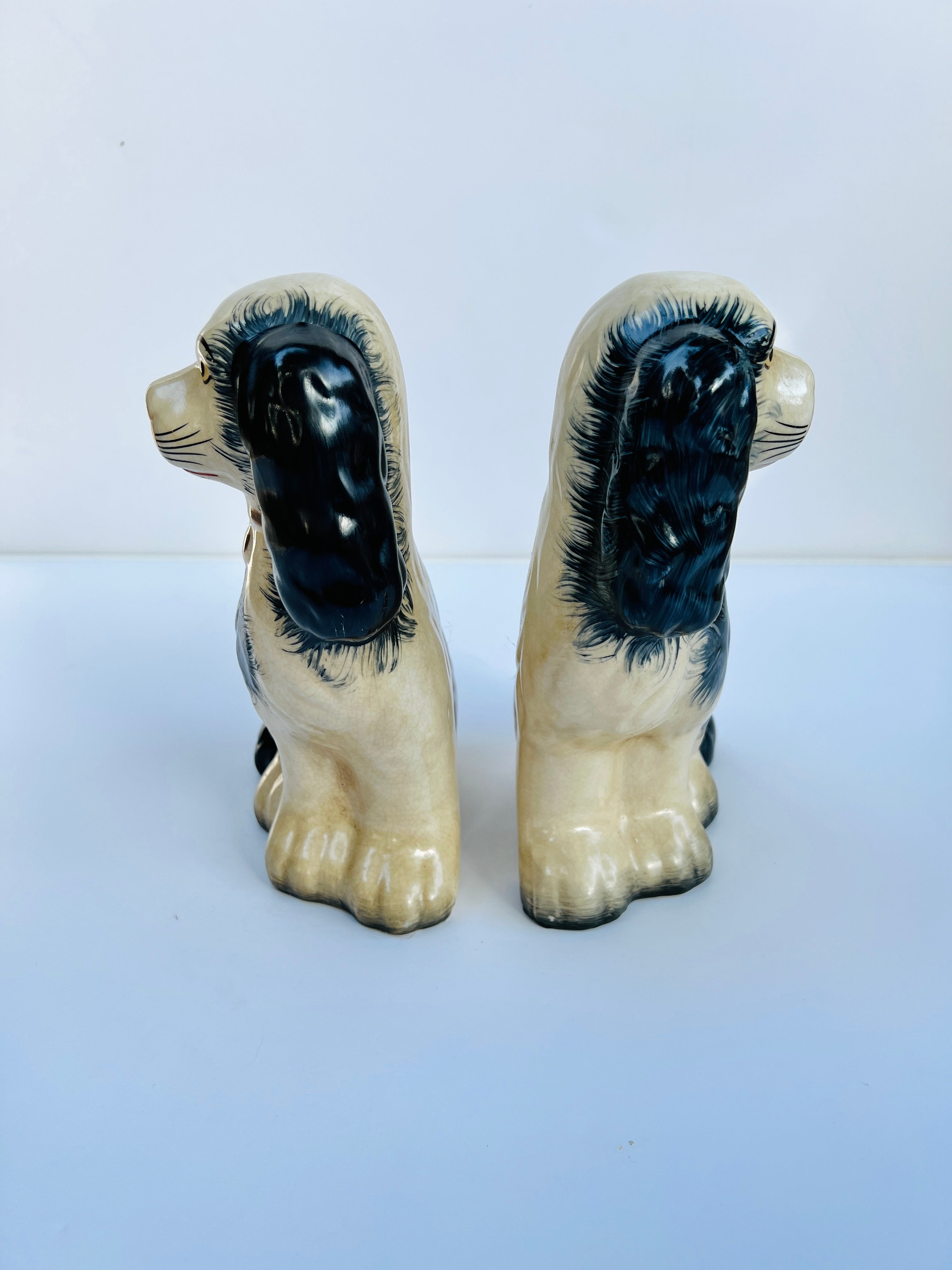 Classic large porcelain Staffordshire dog pair (9.5” tall)