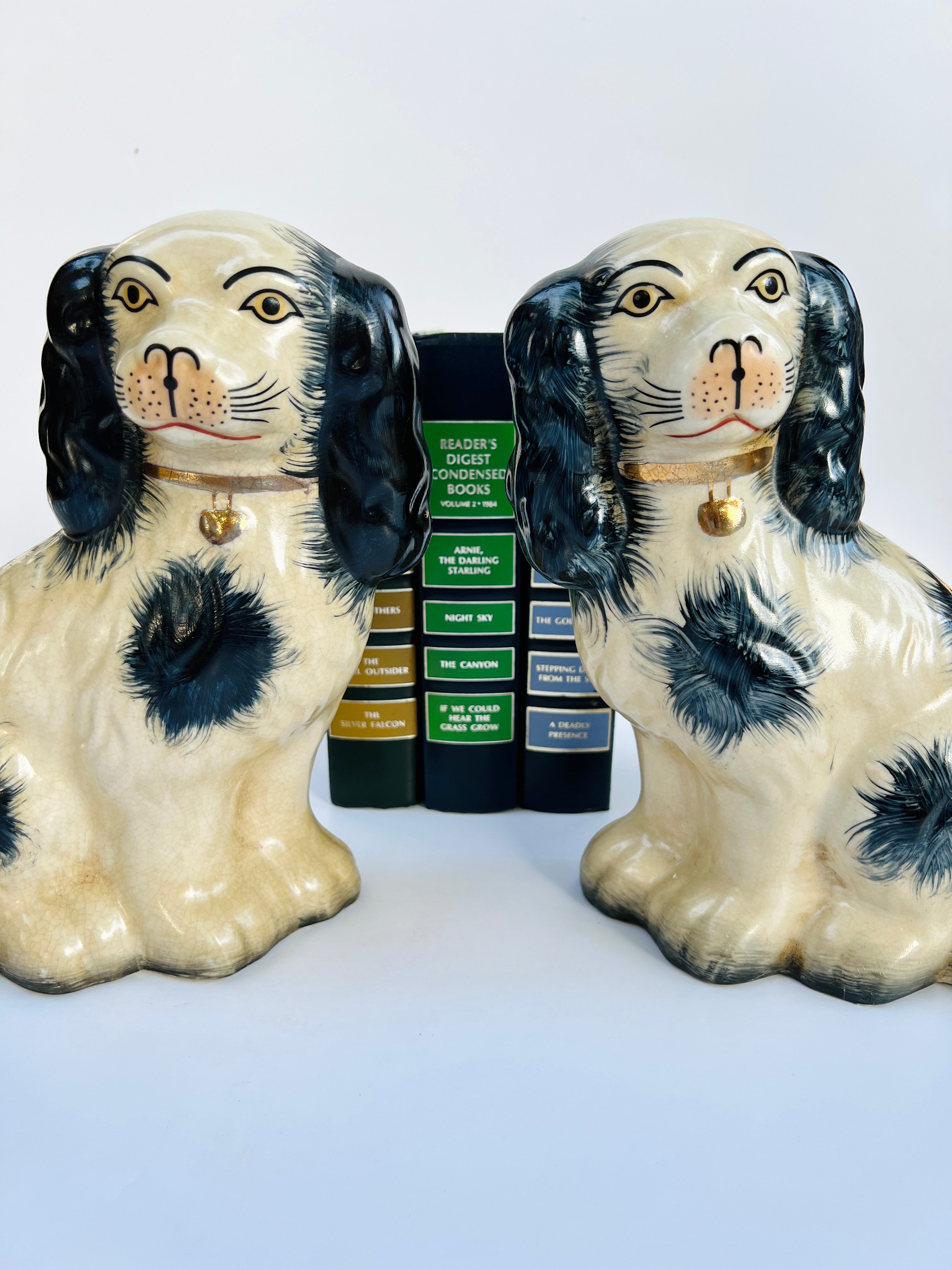 Classic large porcelain Staffordshire dog pair (9.5” tall)