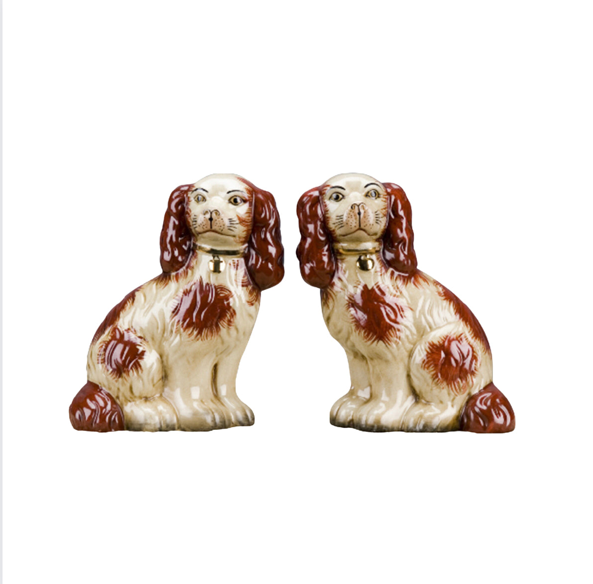 Classic large porcelain Staffordshire dog pair (9.5” tall)