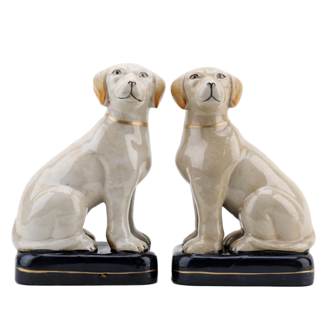 White Staffordshire dog pair on cushions