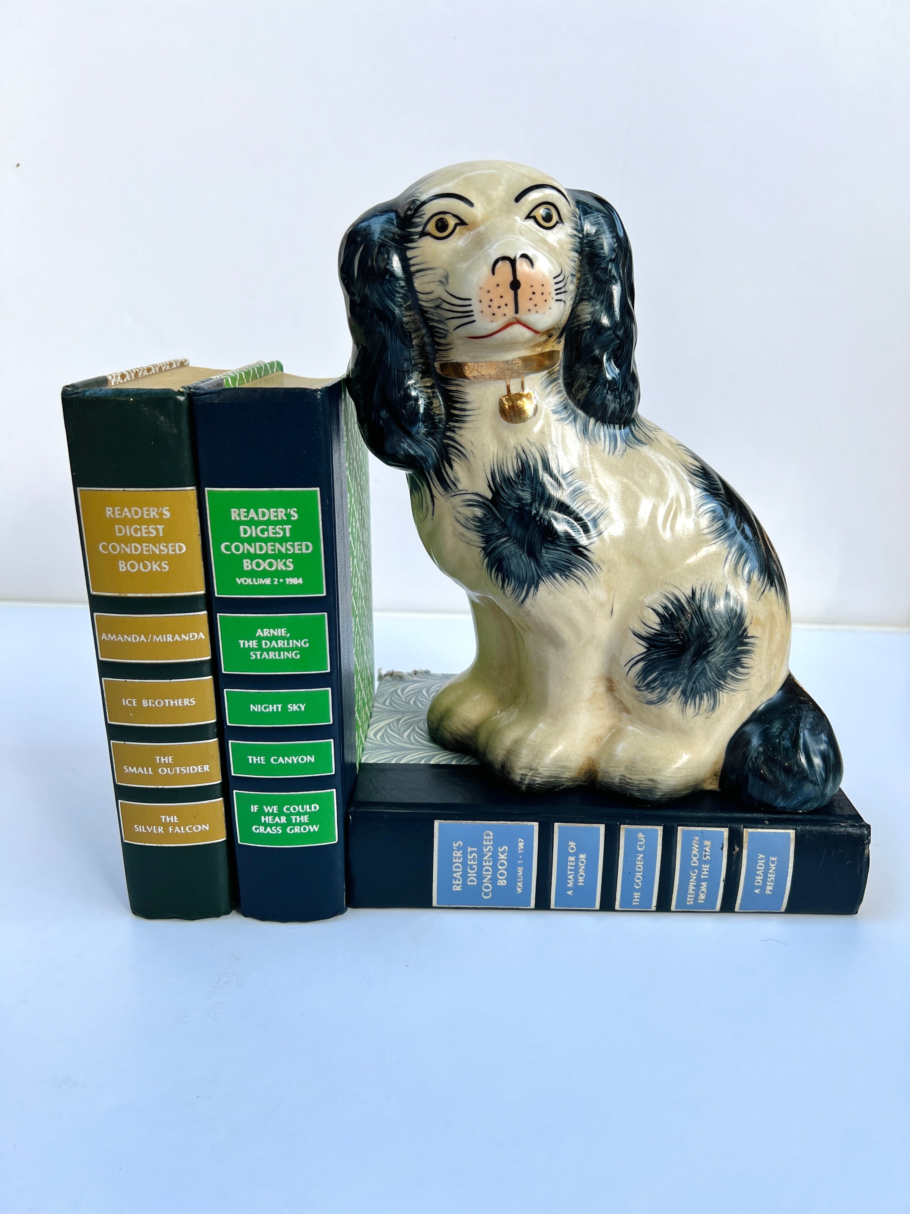 Classic large porcelain Staffordshire dog pair (9.5” tall)