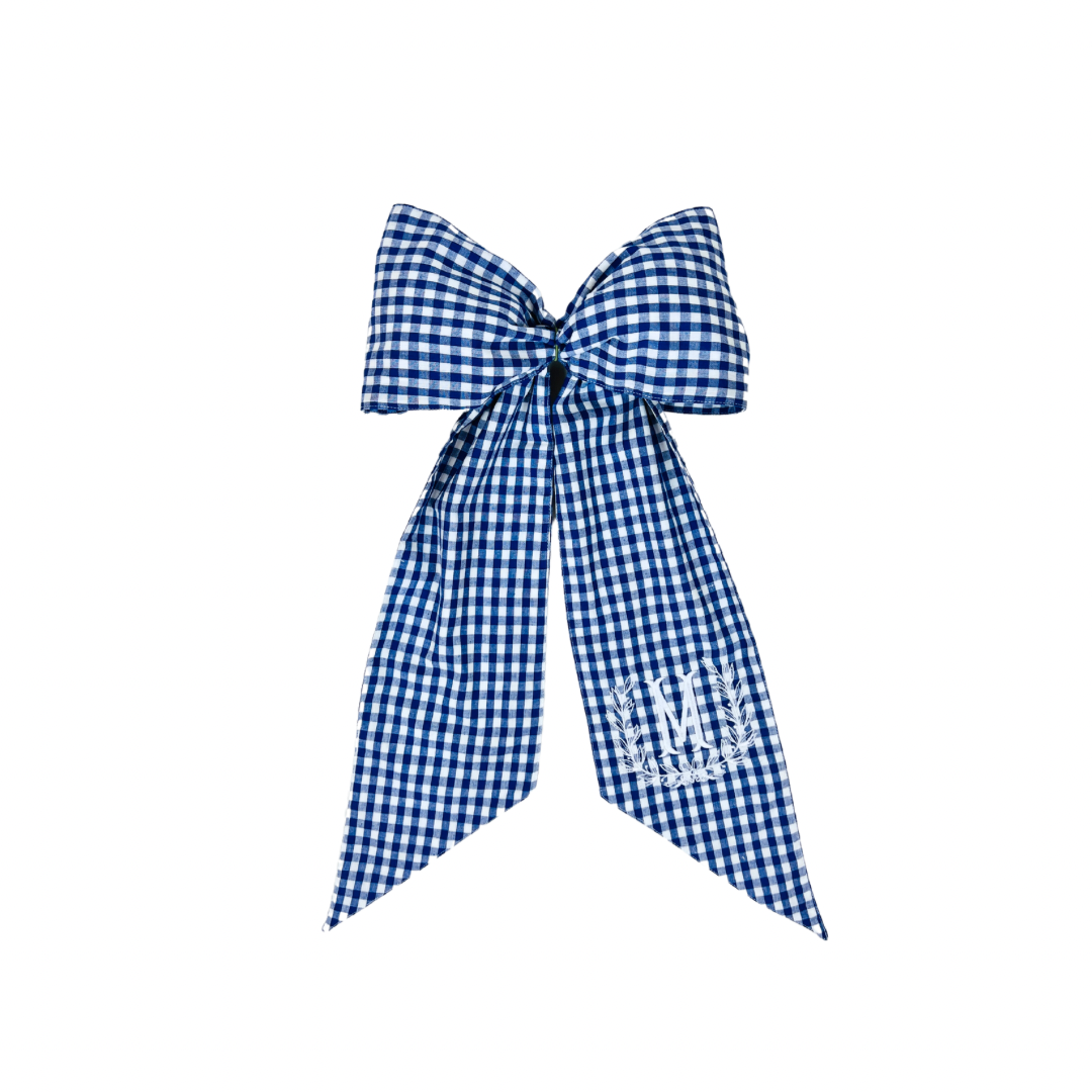 Royal blue and white gingham wreath bow sash custom monogram available