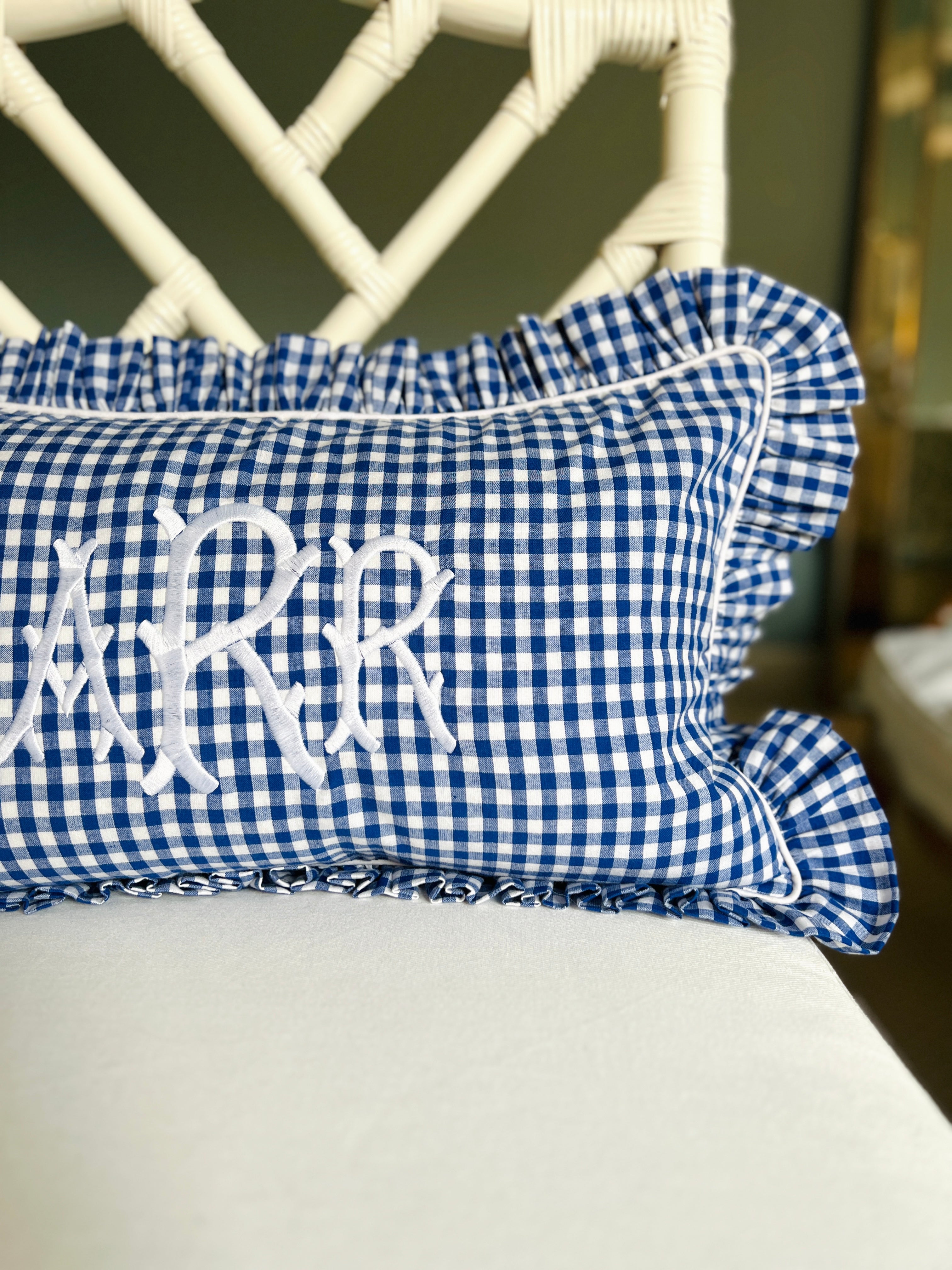 Royal blue gingham pillow cover, monogram available