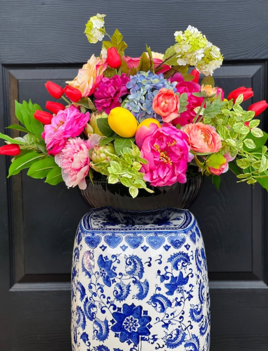 Large bowl drop-in faux floral arrangement (checked bowl not included)