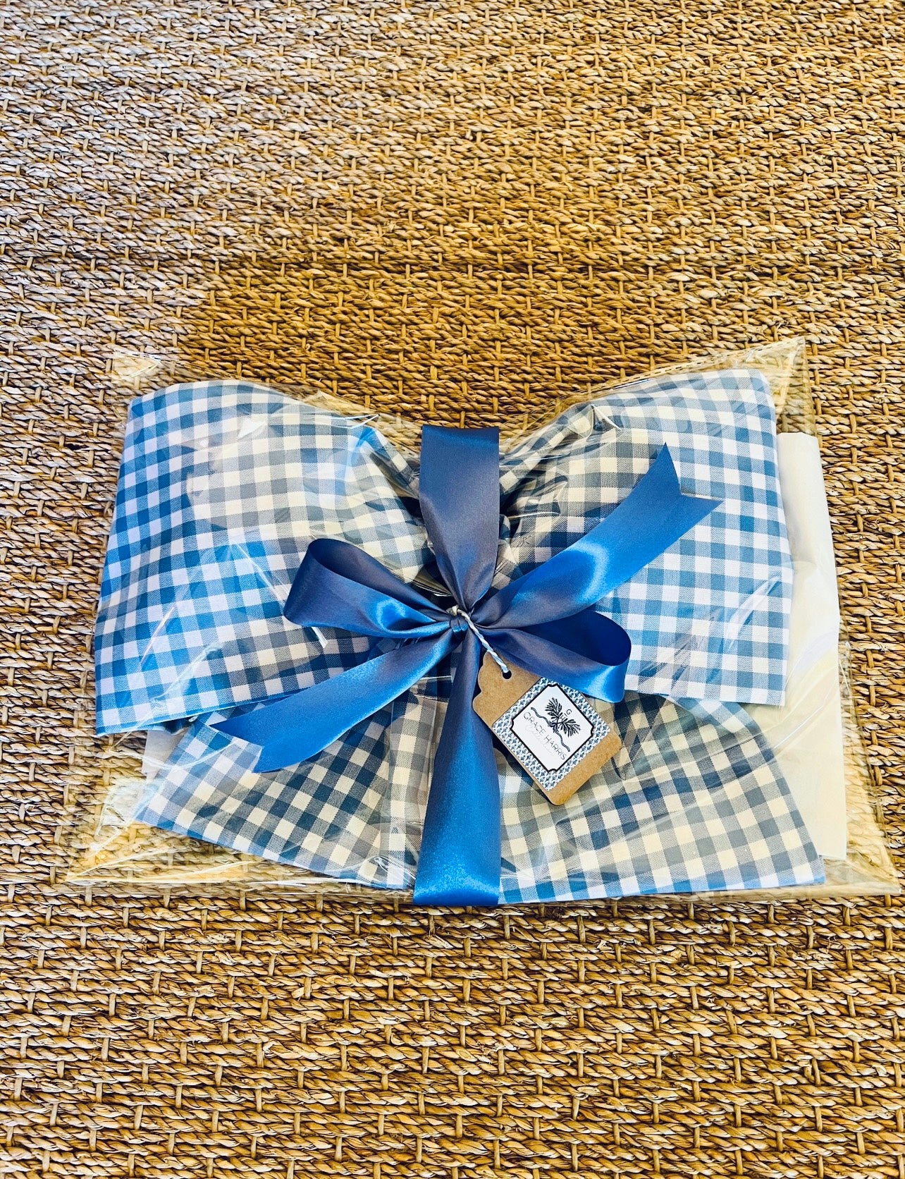 French blue gingham wreath sash monogram available