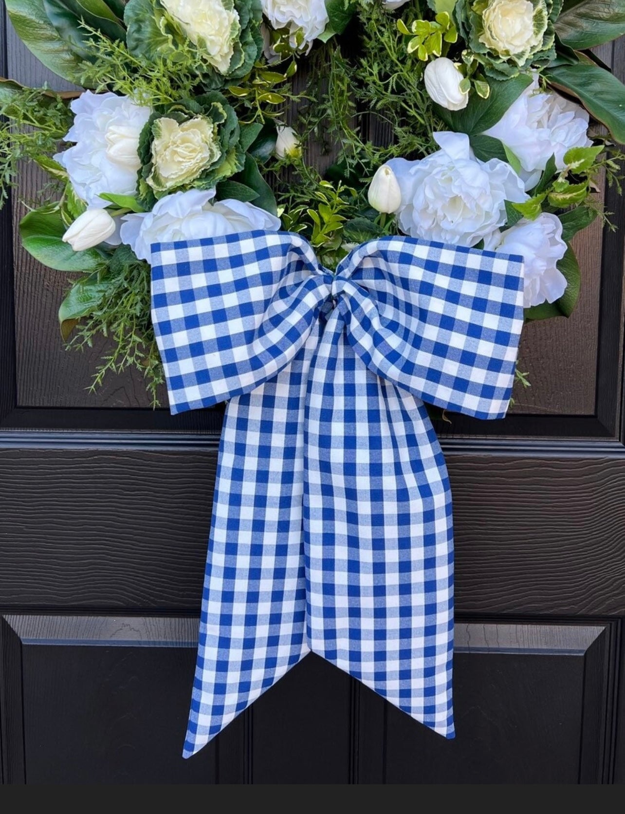Outdoor Royal gingham check wreath sash, two sizes