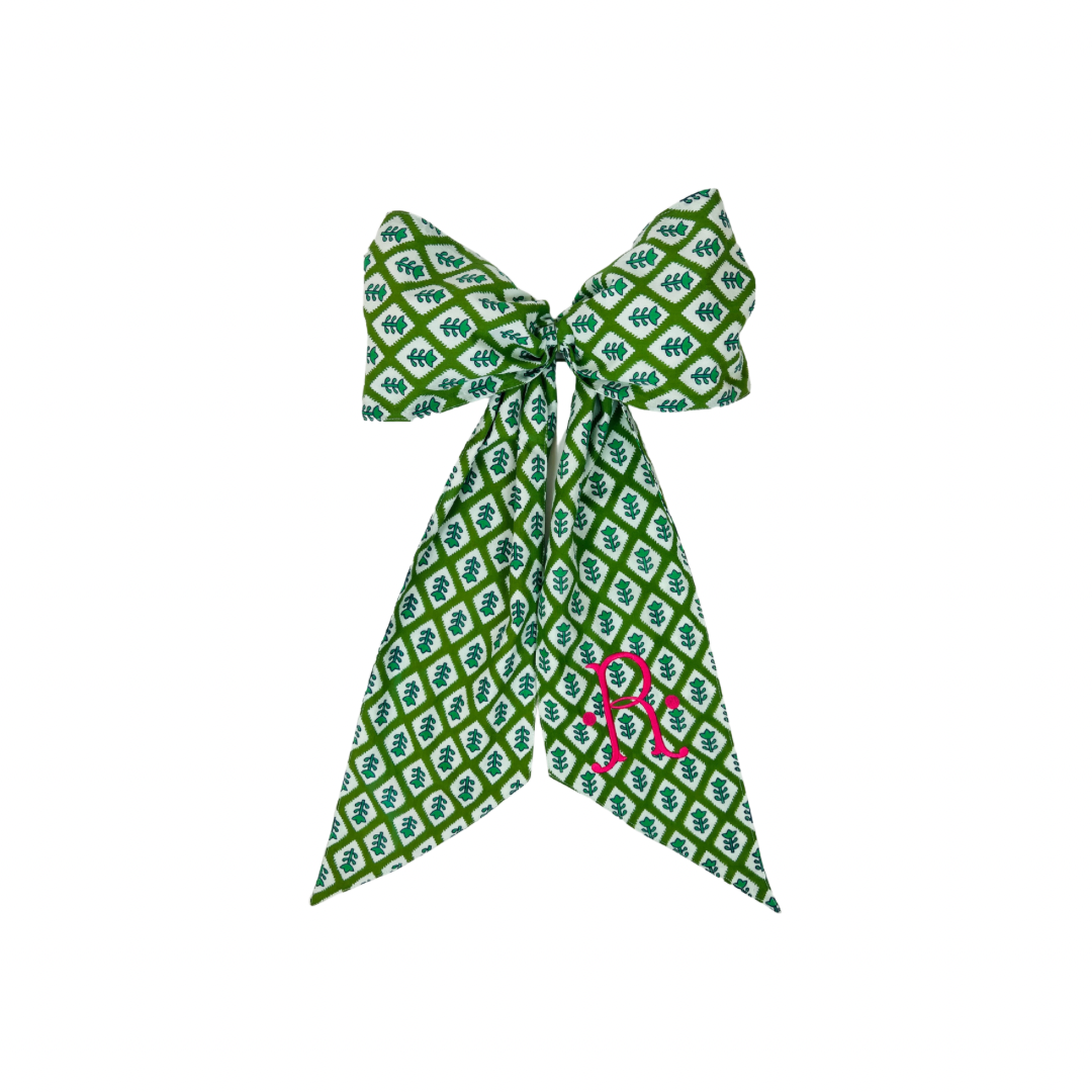 Green block print wreath sash