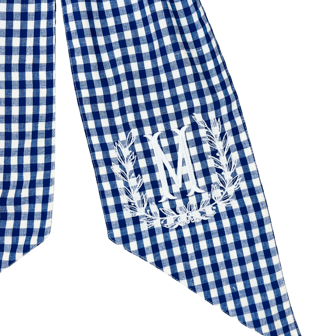 Royal blue and white gingham wreath bow sash custom monogram available
