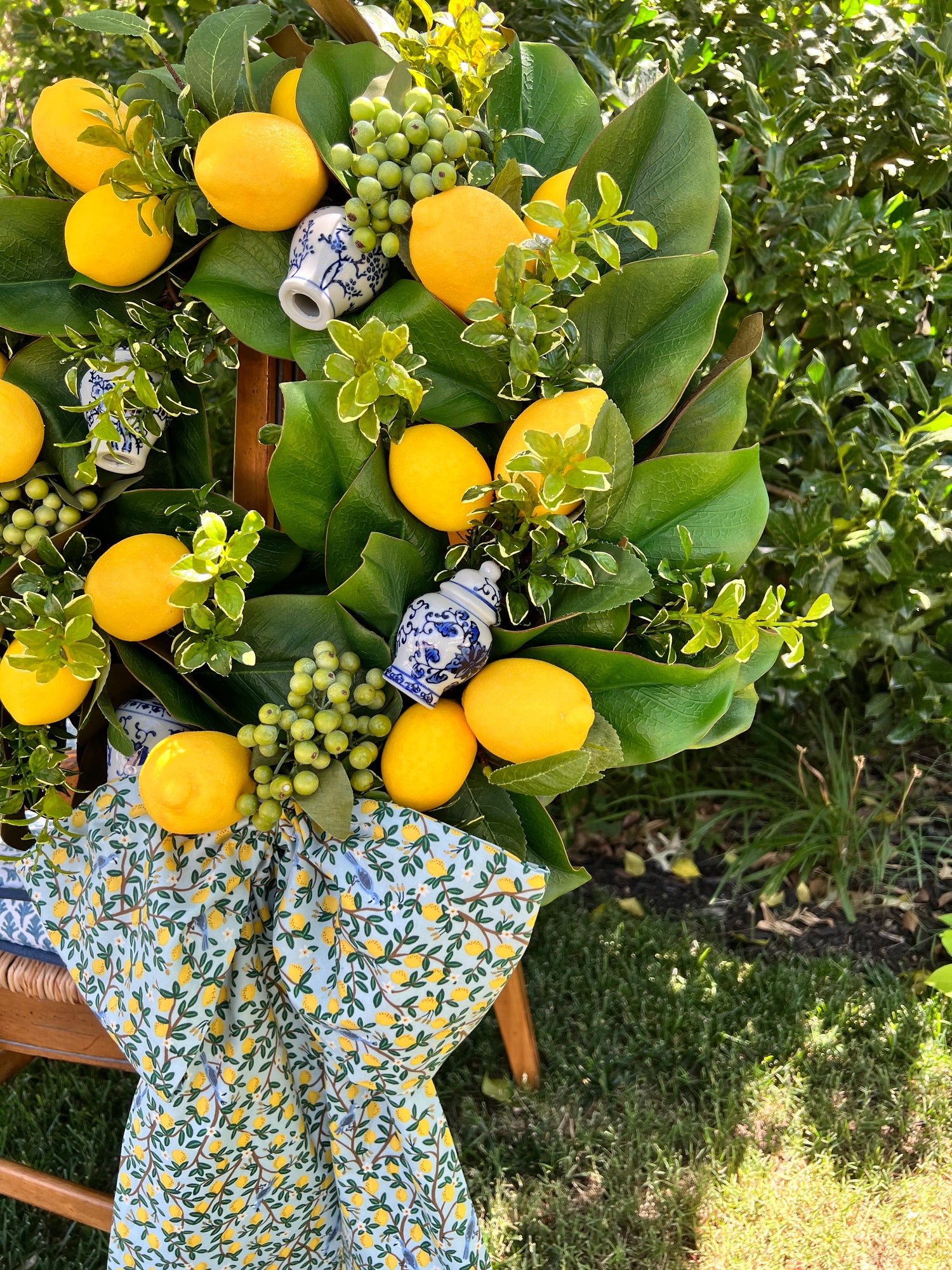 Chinoiserie lemon wreath sash