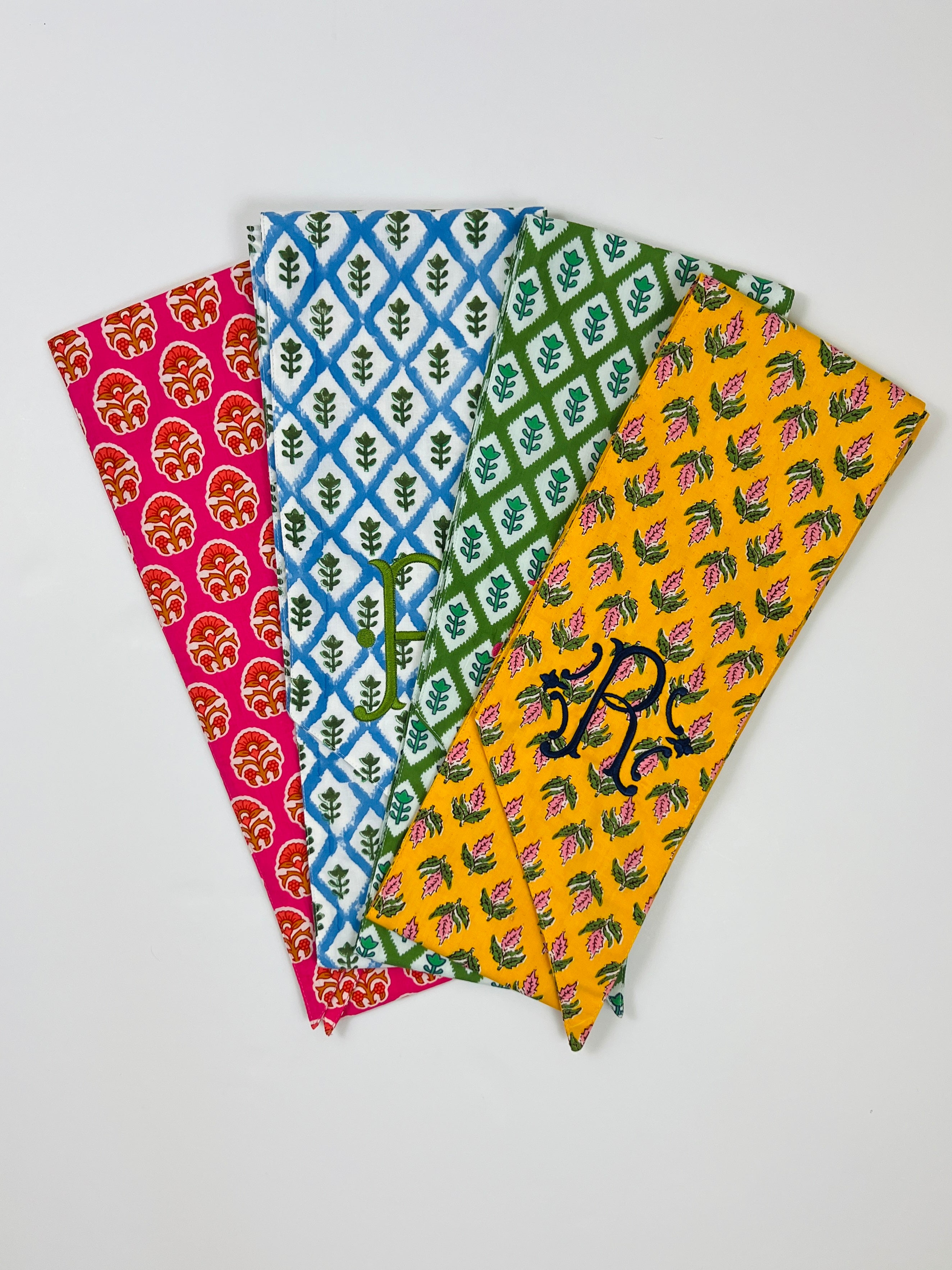 Blue block print wreath sash, 2 sizes