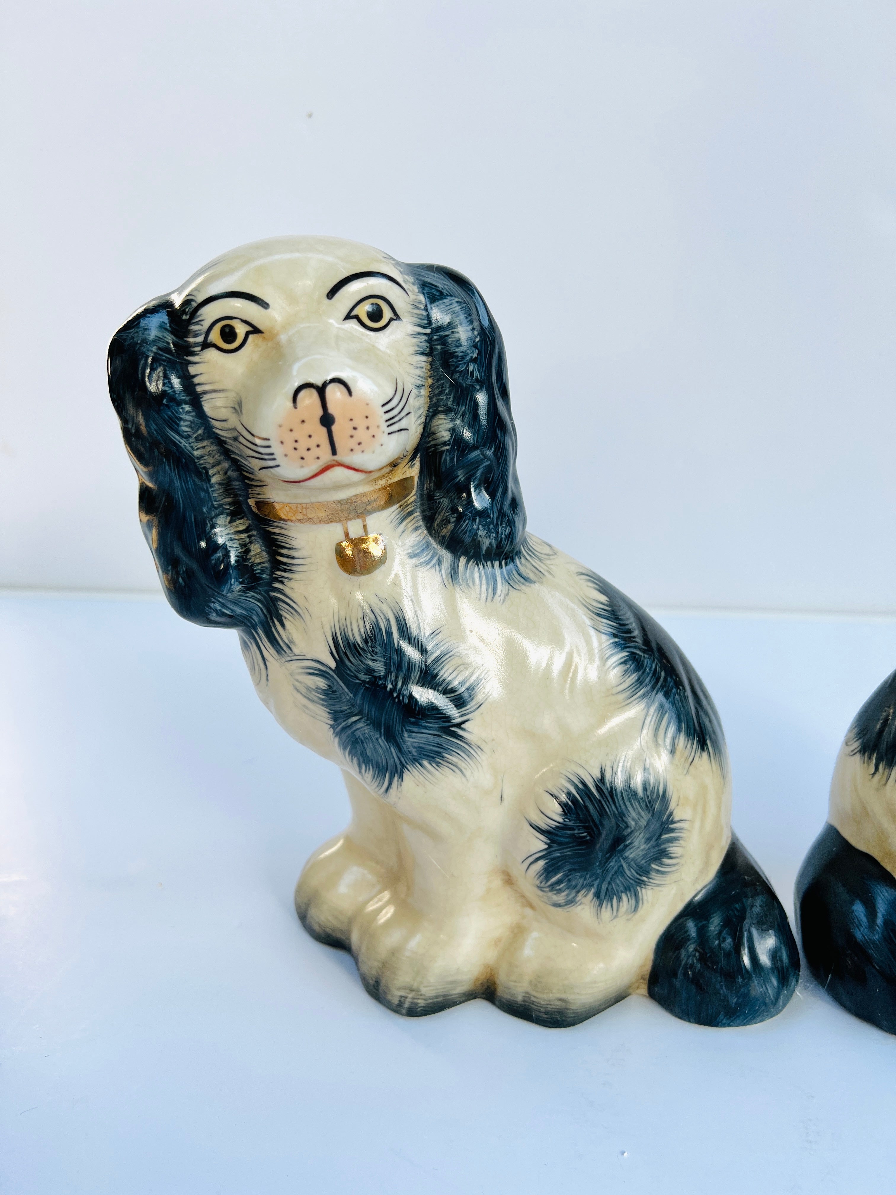 Classic large porcelain Staffordshire dog pair (9.5” tall)