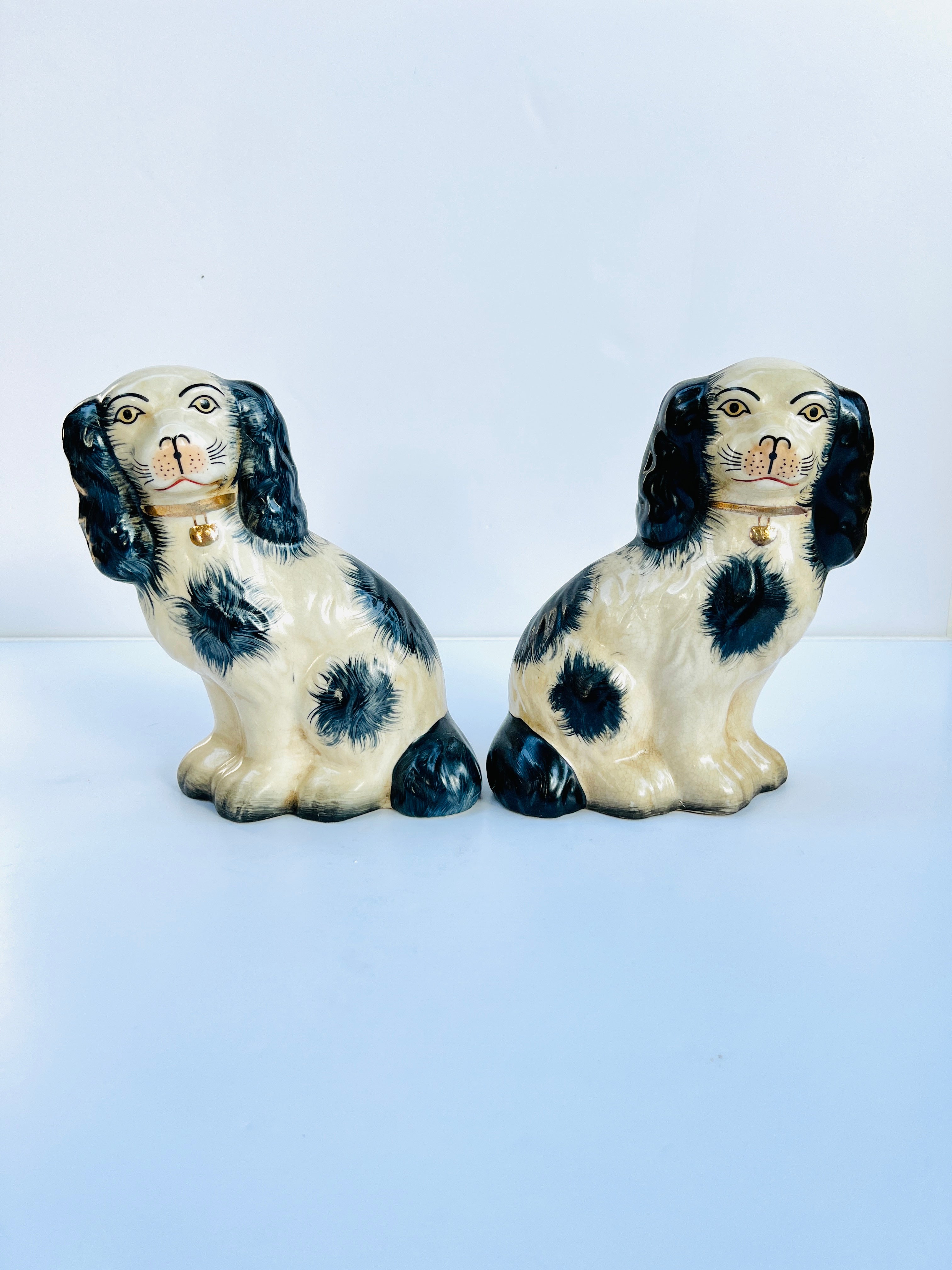 Classic large porcelain Staffordshire dog pair (9.5” tall)