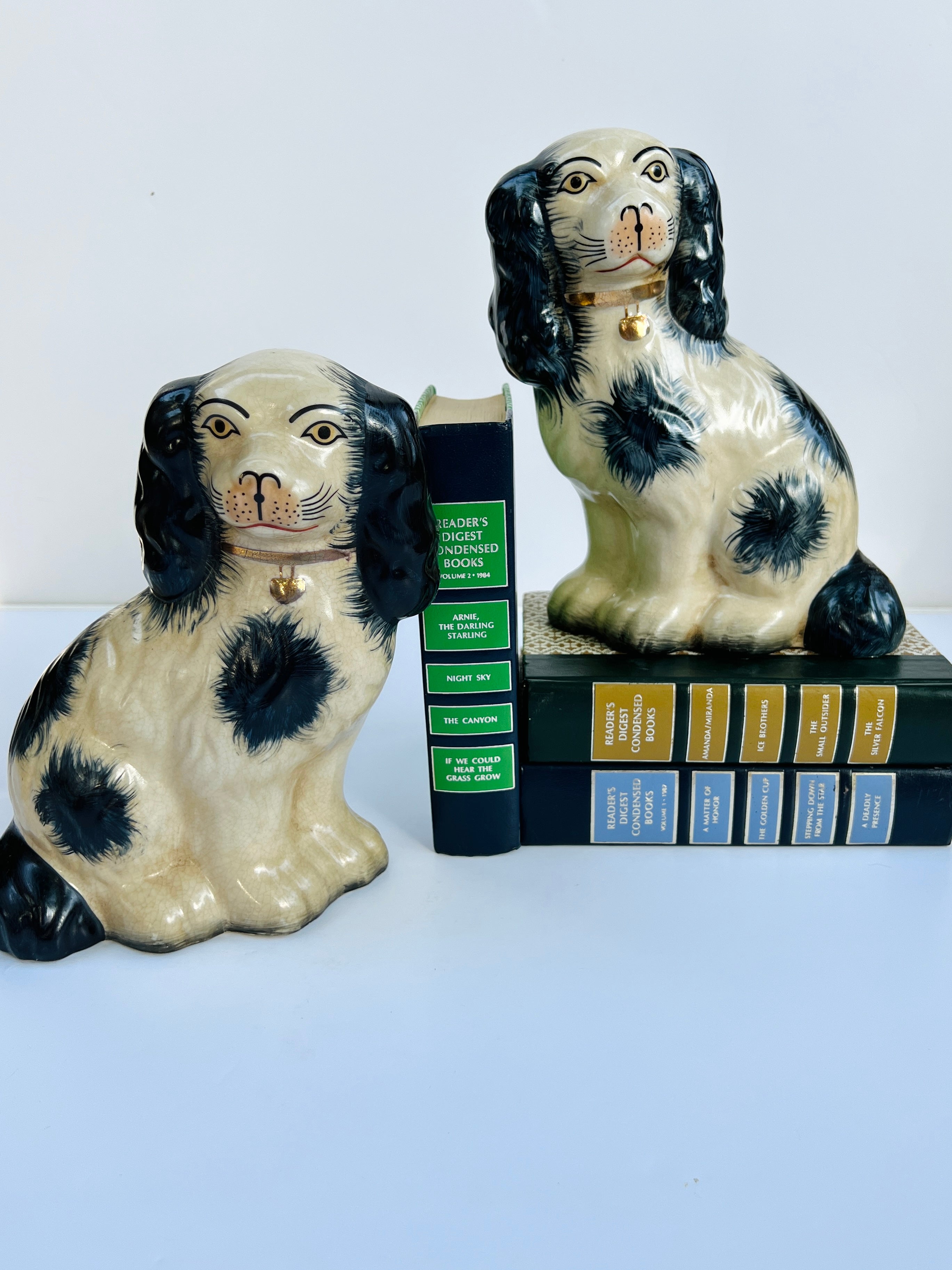 Classic large porcelain Staffordshire dog pair (9.5” tall)