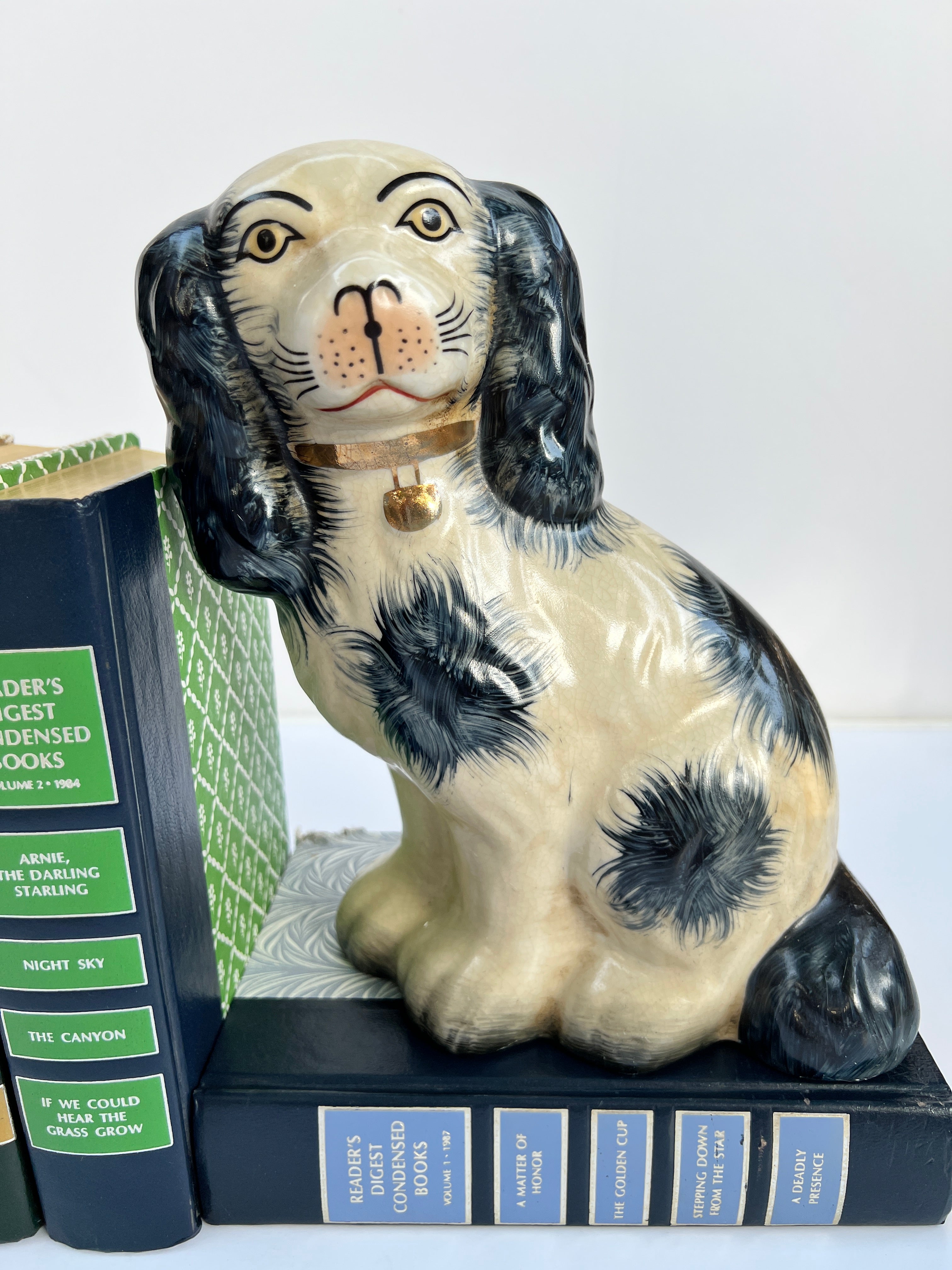 Classic large porcelain Staffordshire dog pair (9.5” tall)