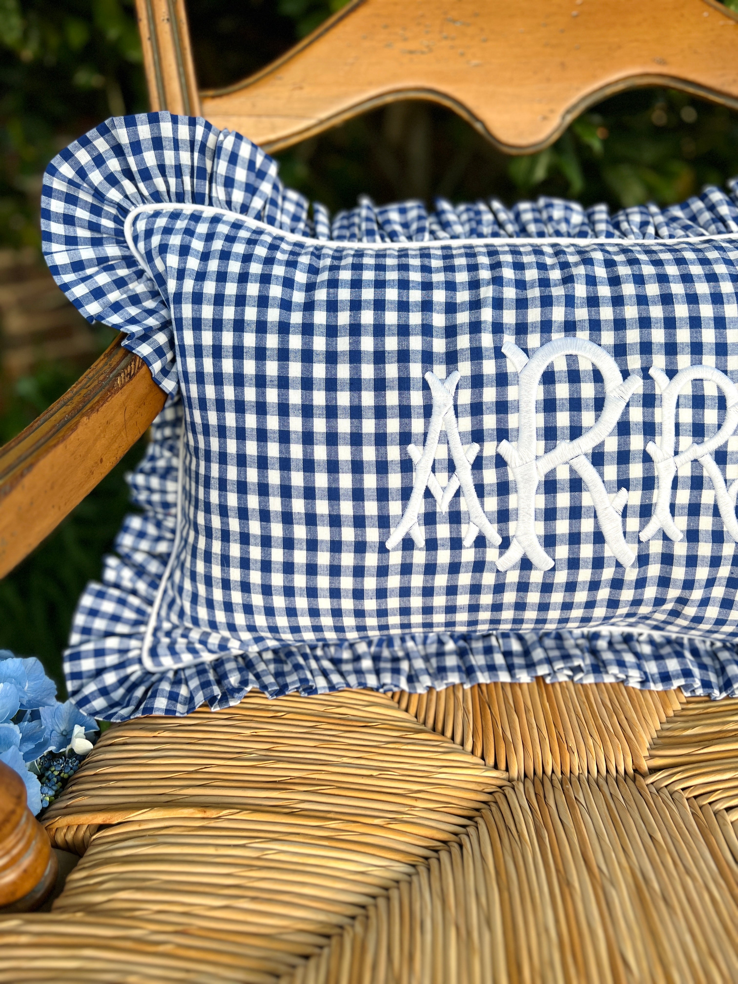 Royal blue gingham pillow cover, monogram available