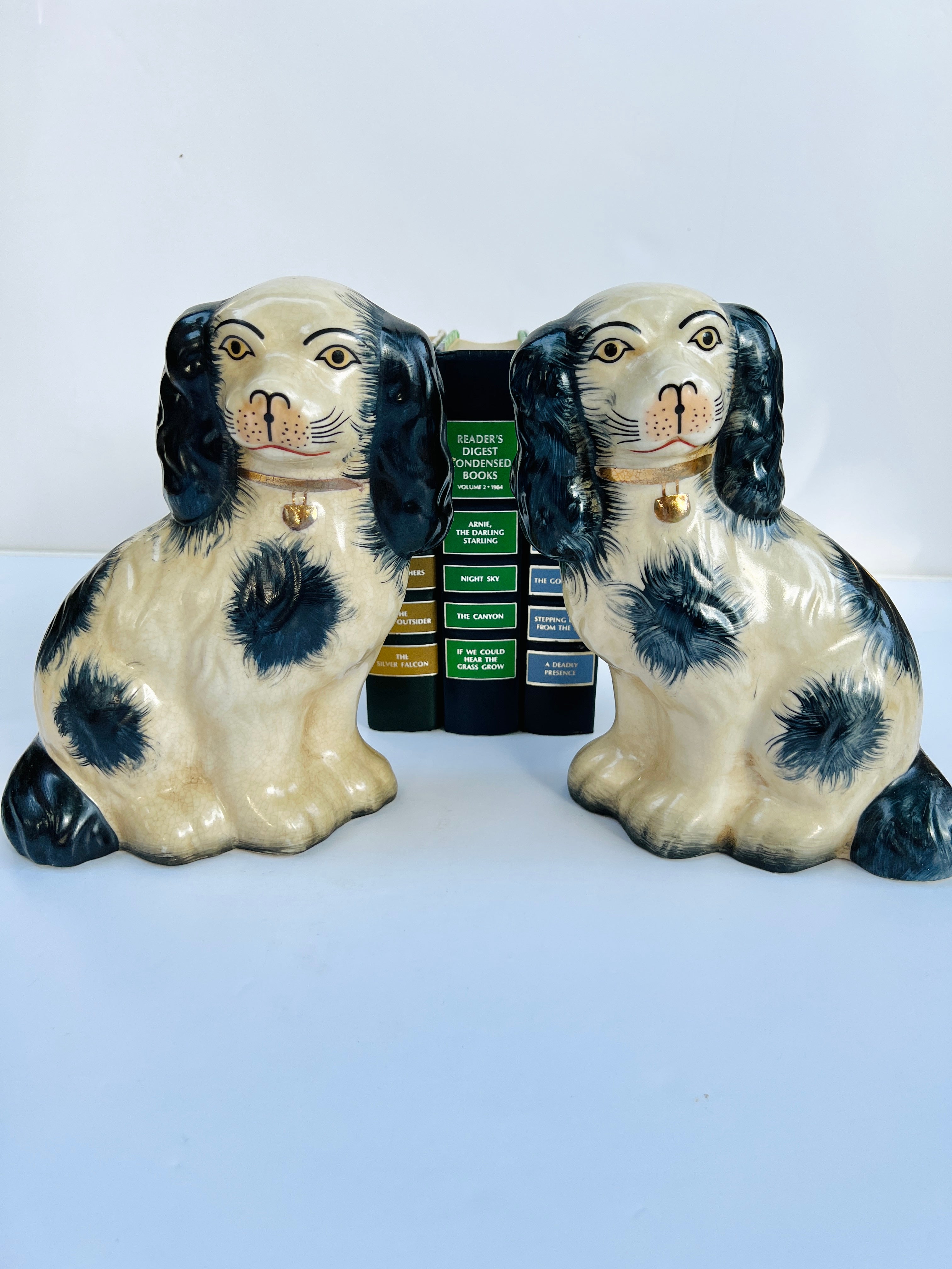 Classic large porcelain Staffordshire dog pair (9.5” tall)