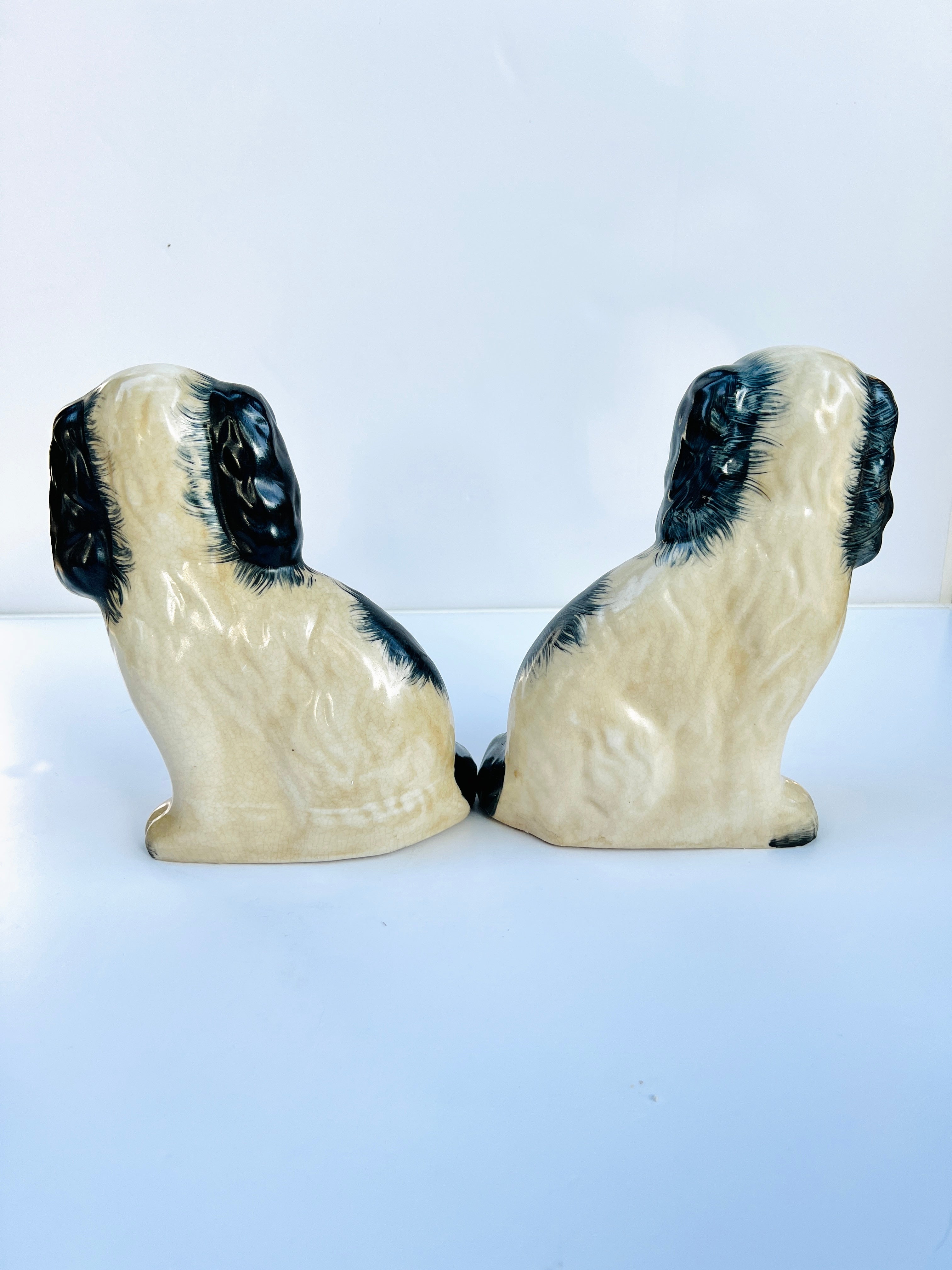Classic large porcelain Staffordshire dog pair (9.5” tall)