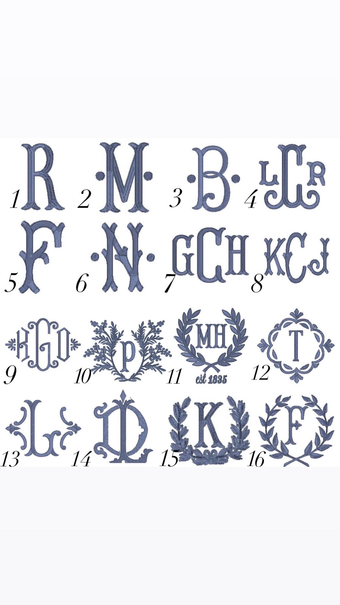Blue and white block print wreath sash, monogram available