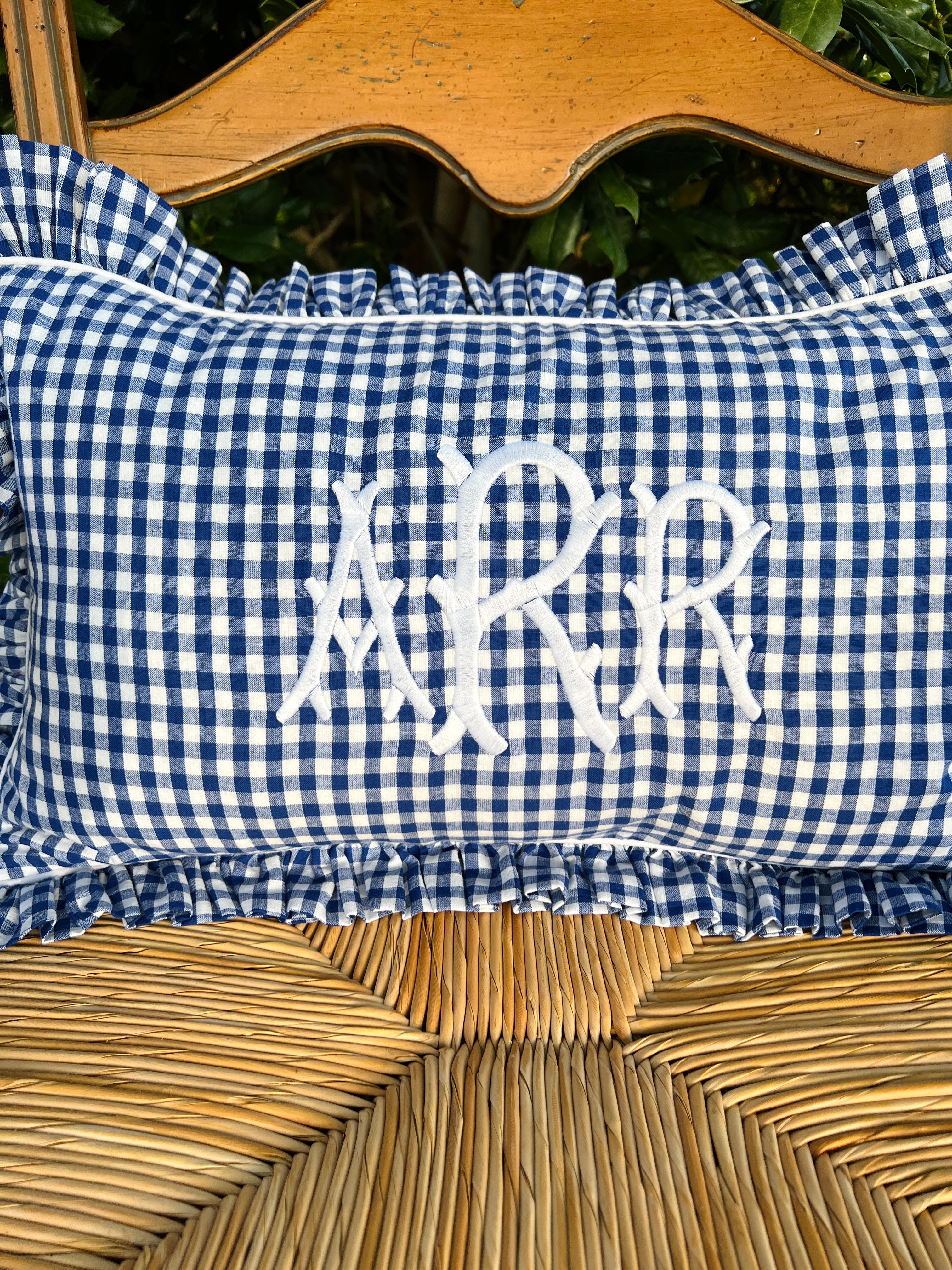 Royal blue gingham pillow cover, monogram available