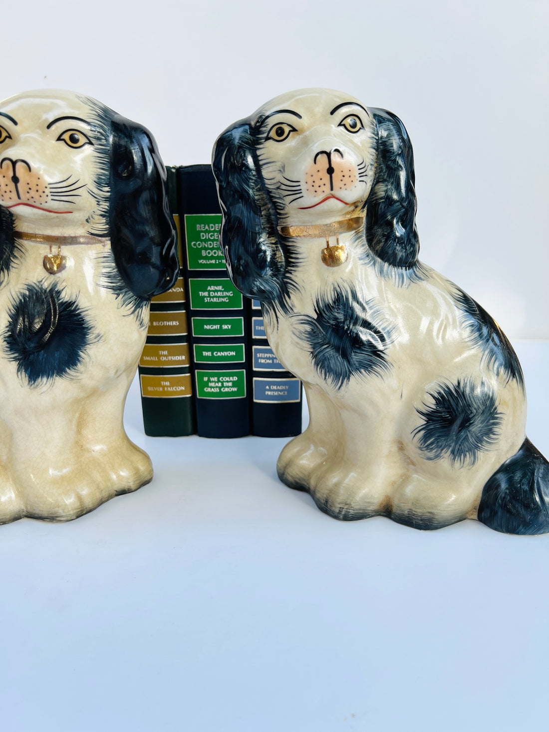 Classic large porcelain Staffordshire dog pair (9.5” tall)