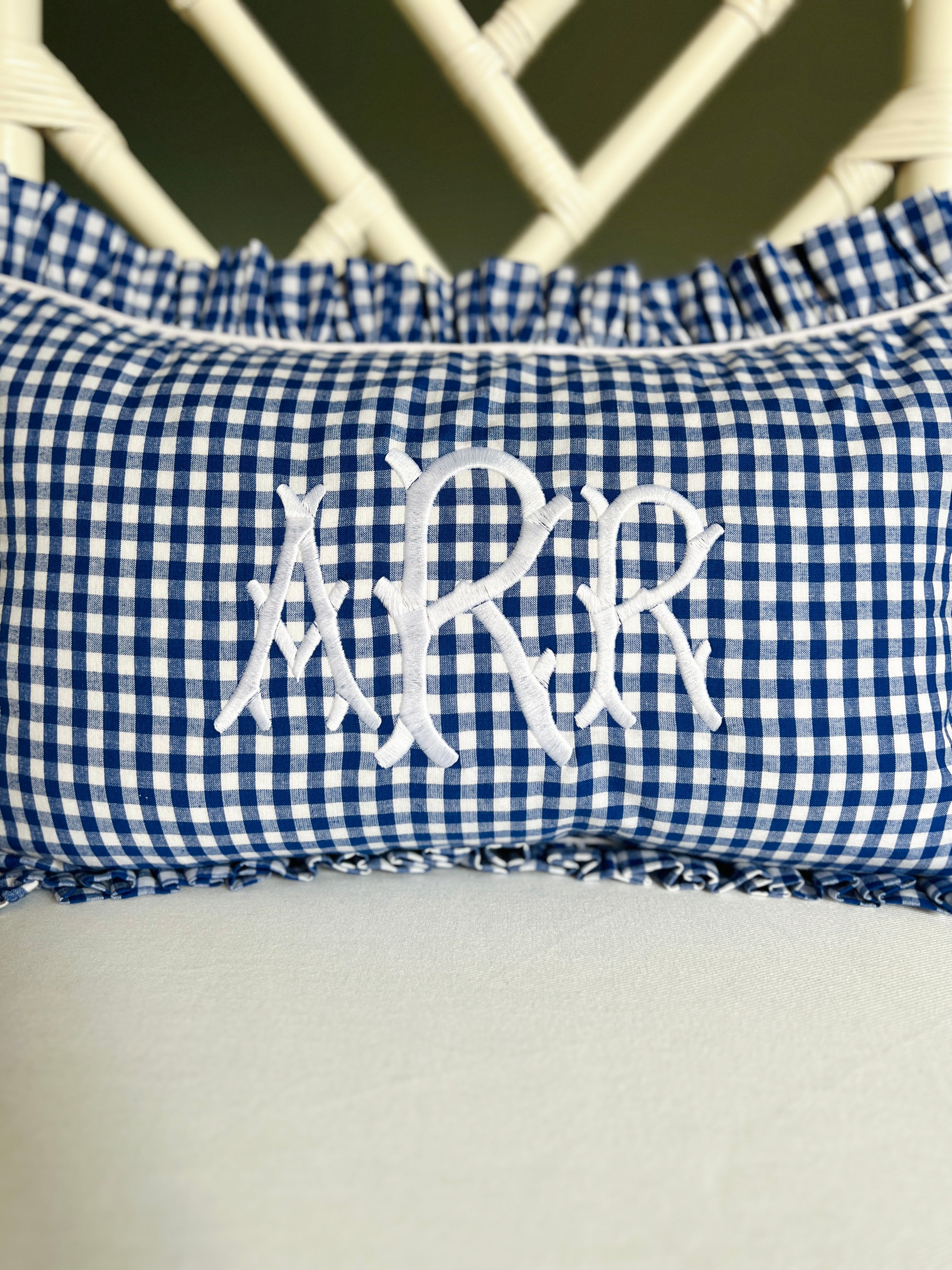 Royal blue gingham pillow cover, monogram available