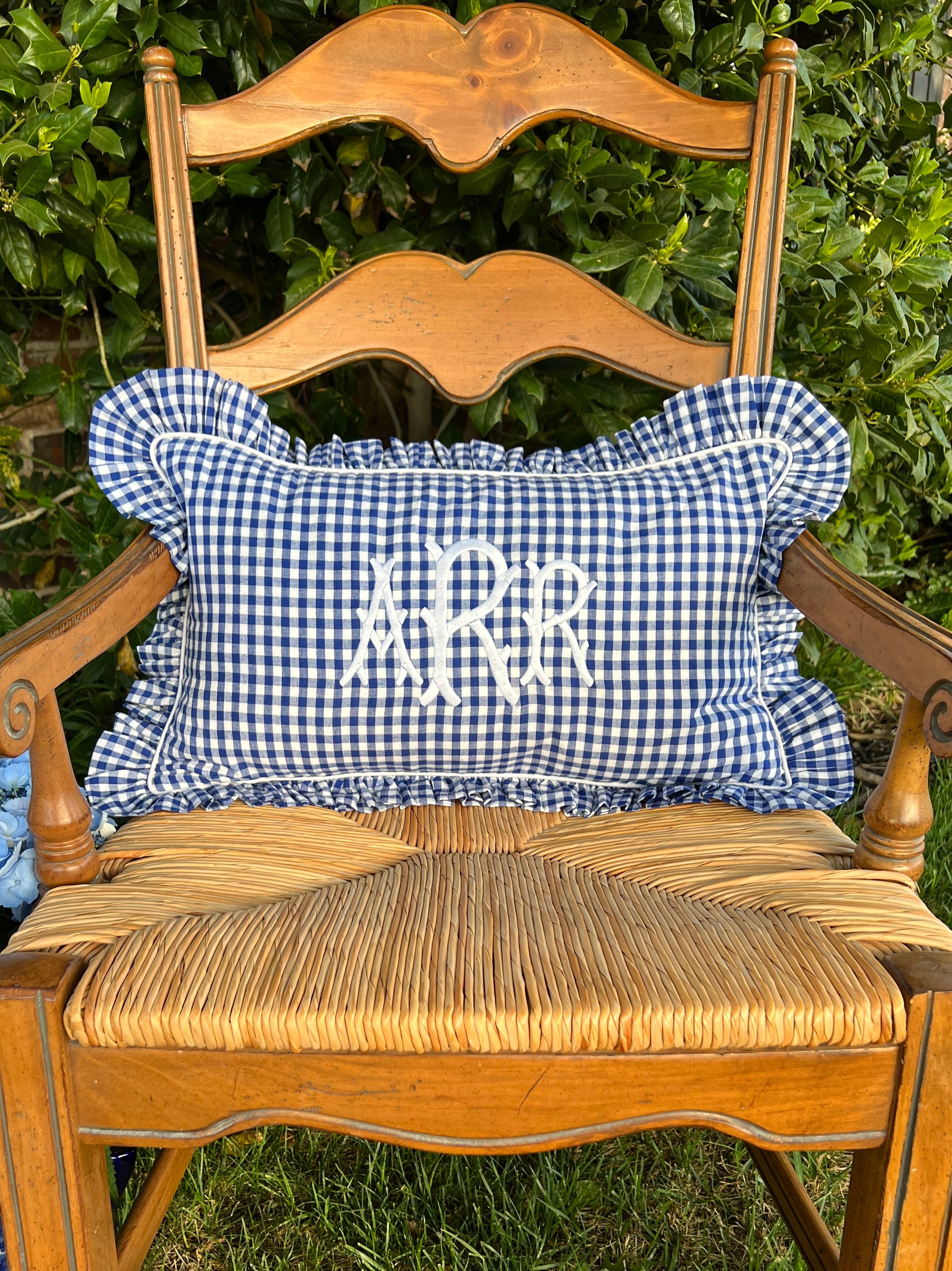 Royal blue gingham pillow cover, monogram available