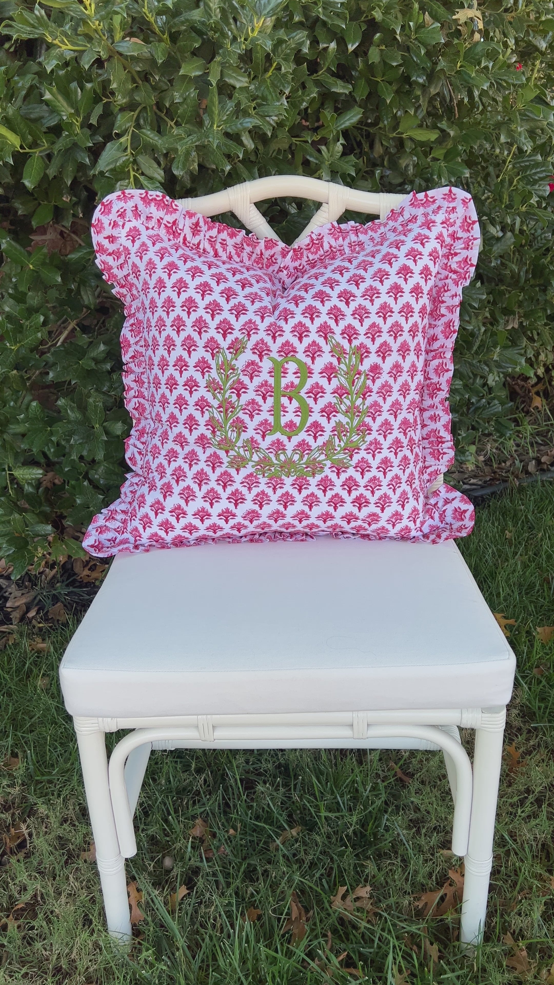 Red and pink block print pillow cover