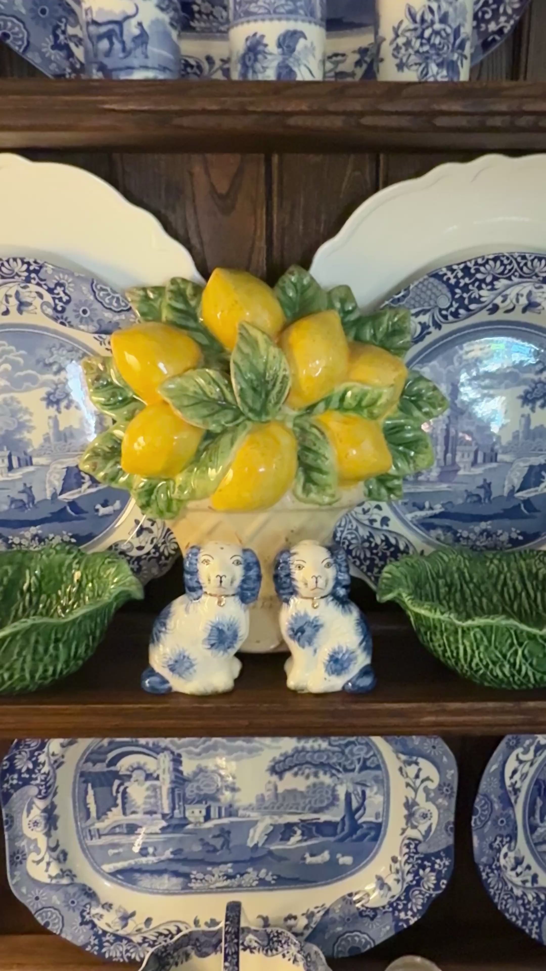 Blue porcelain Staffordshire dog salt and pepper shaker set