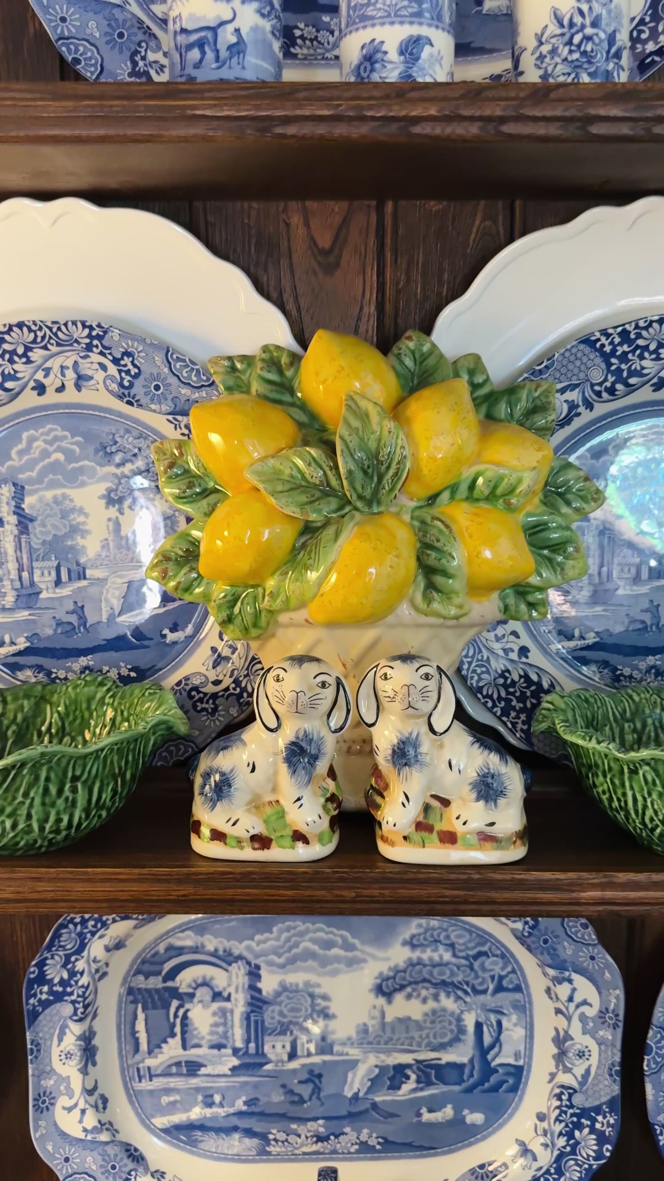 Mini blue porcelain Staffordshire bunny figurine pair