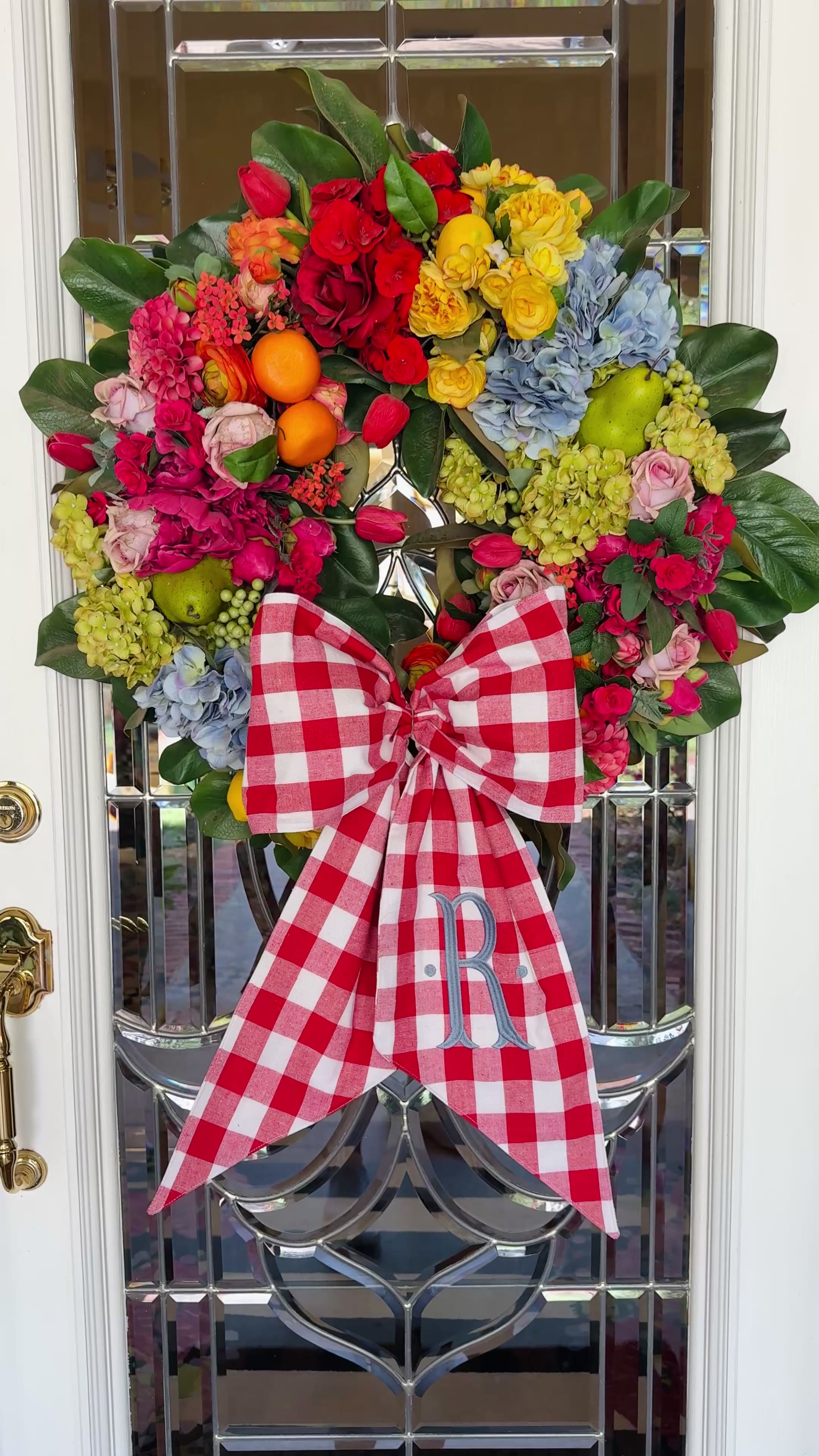 Red buffalo check wreath sash