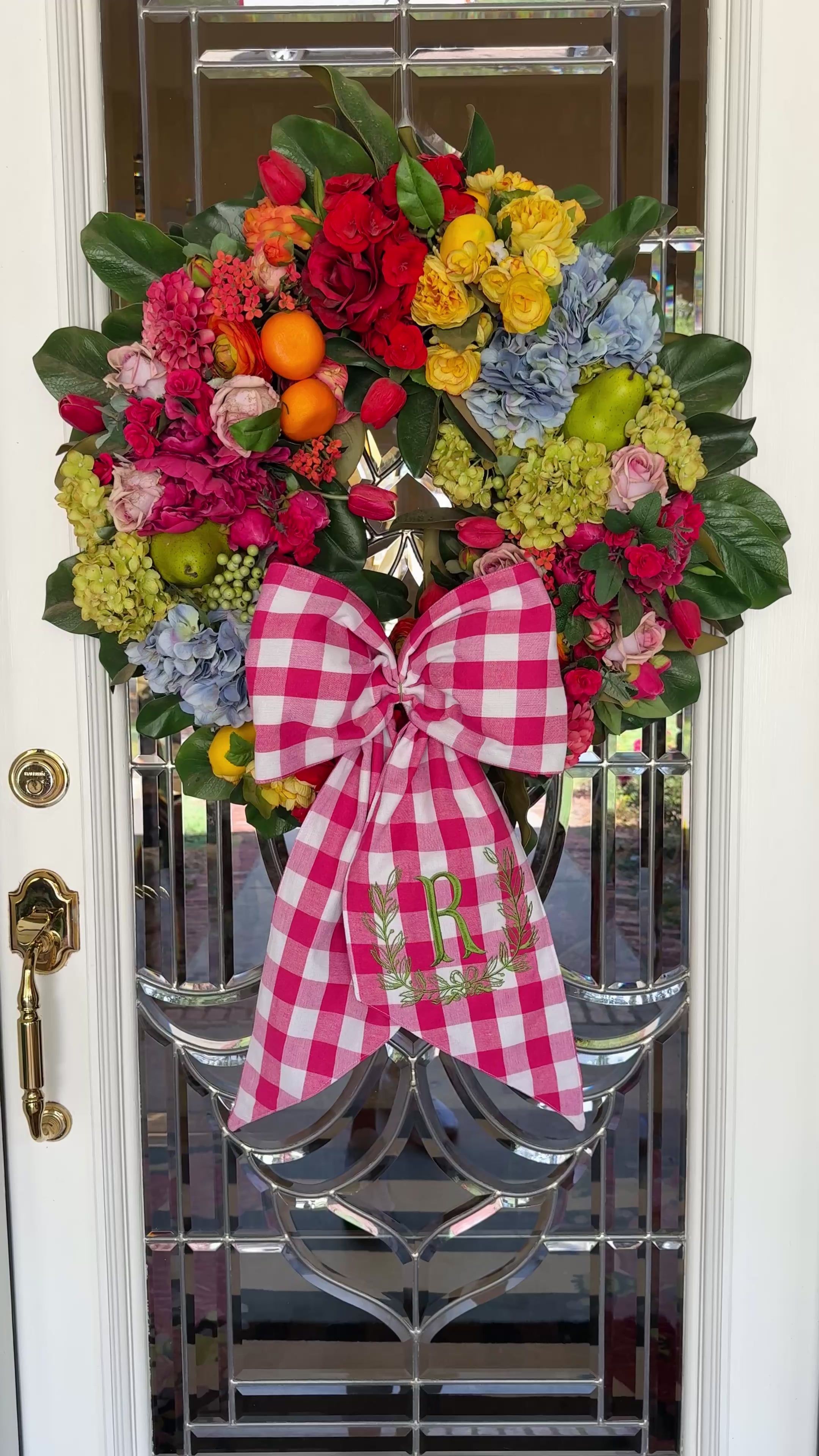 Hot pink buffalo check wreath sash