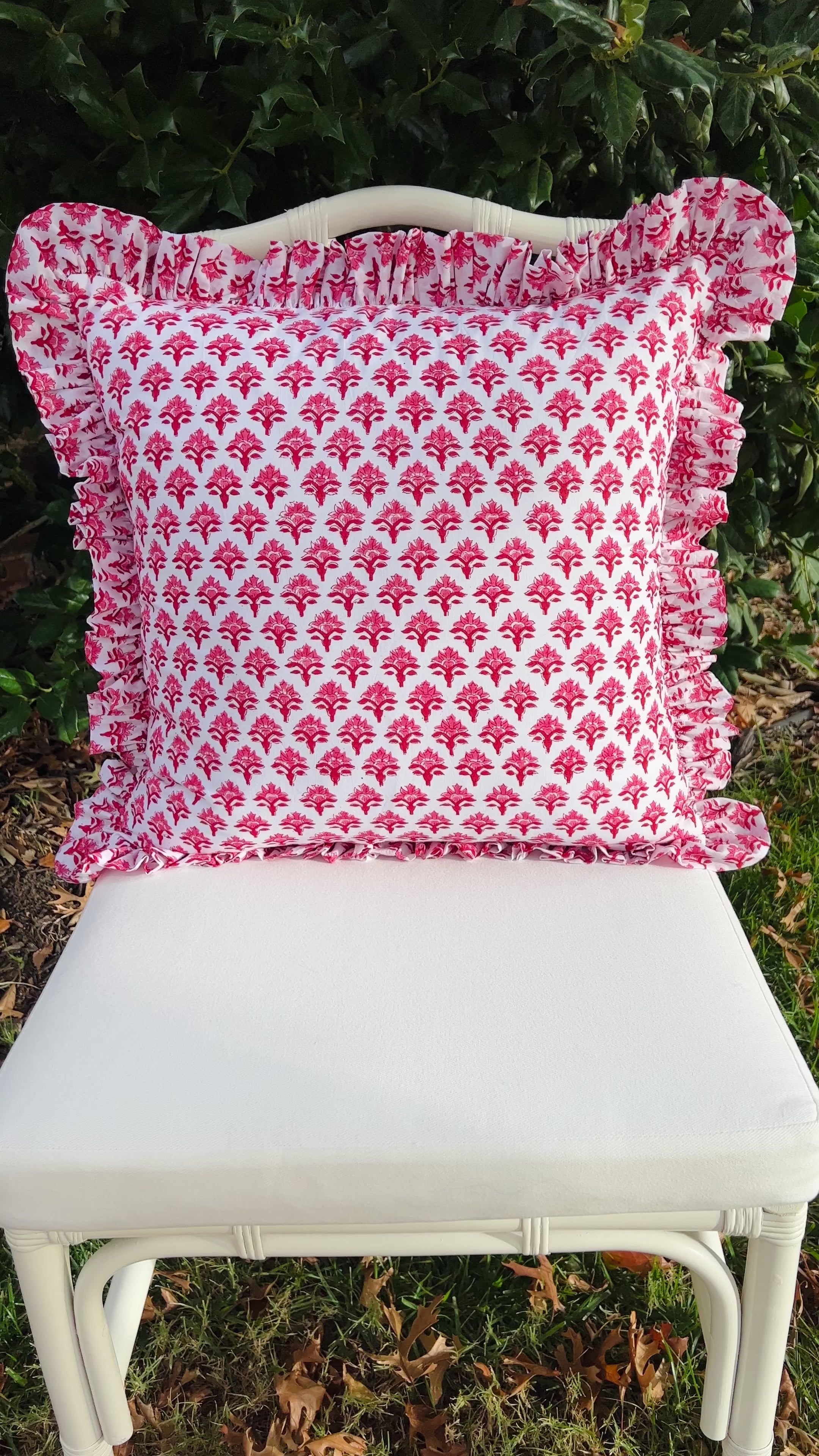Red and pink block print pillow cover