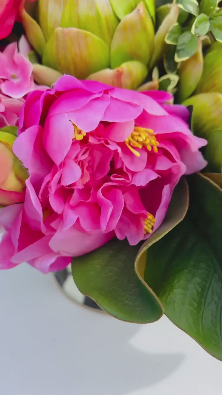 Large bowl drop-in faux floral arrangement (checked bowl not included)
