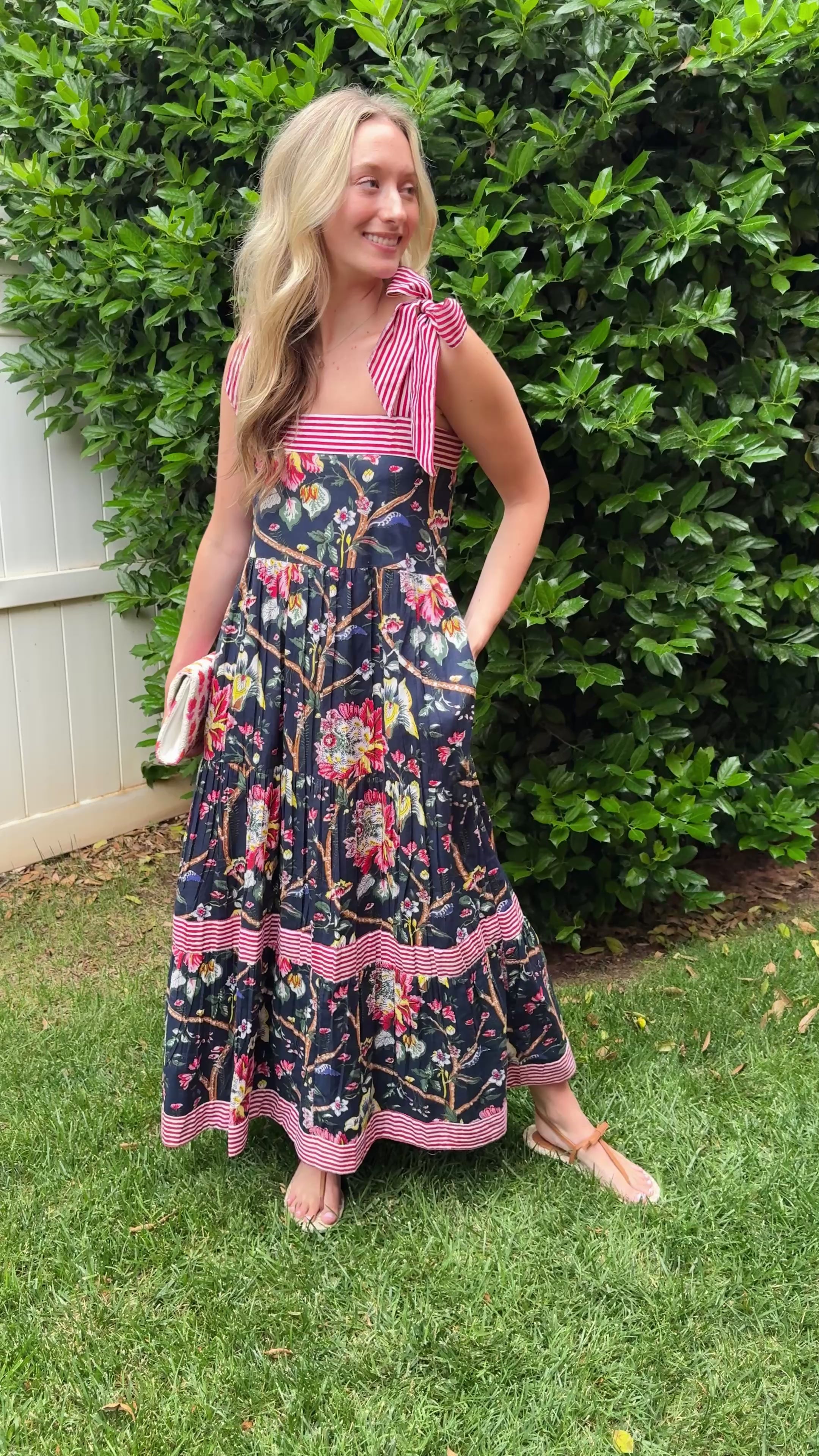 Maisie Maxi Dress in Navy English Floral block print