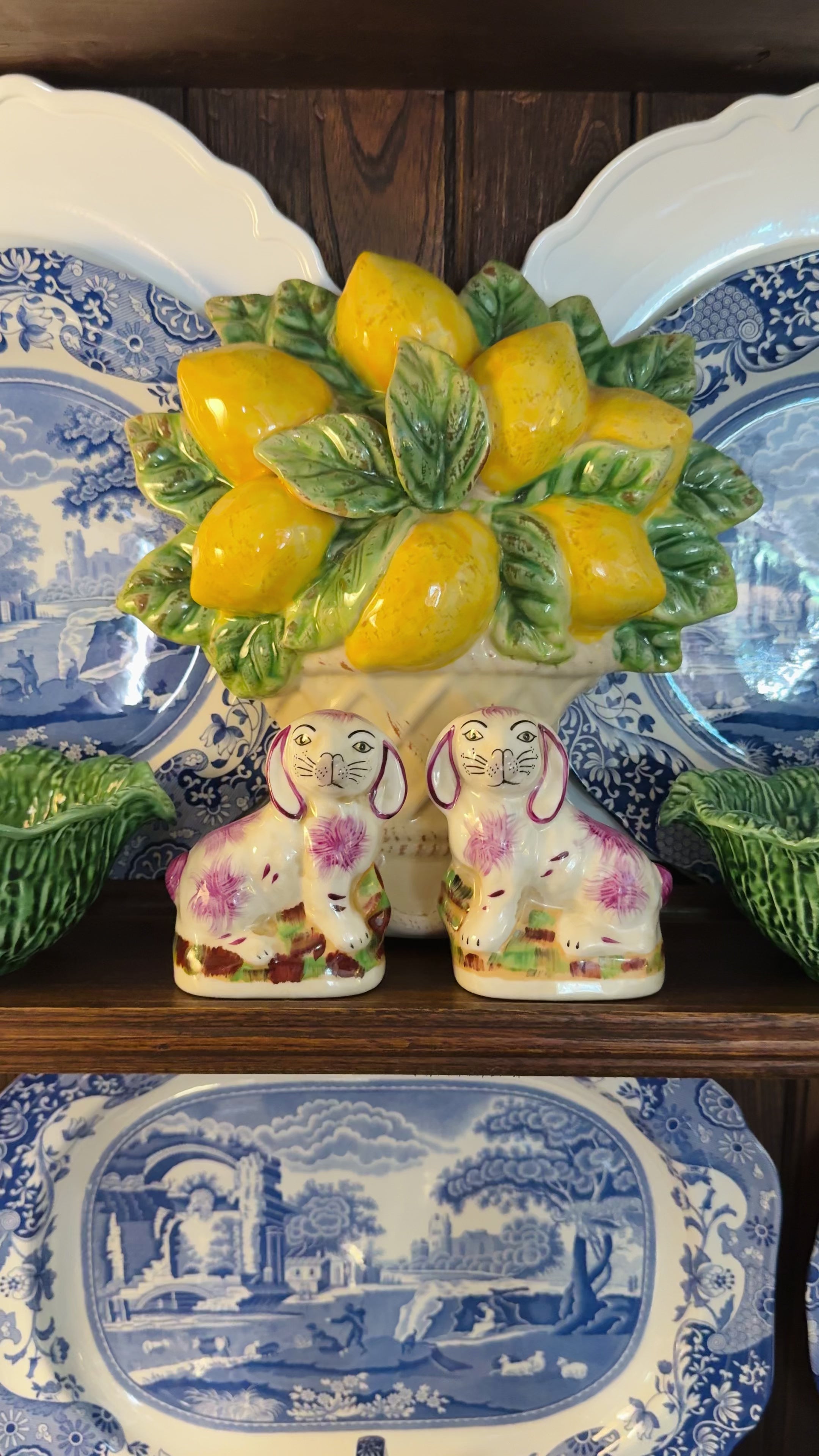Mini pink porcelain Staffordshire bunny figurine pair