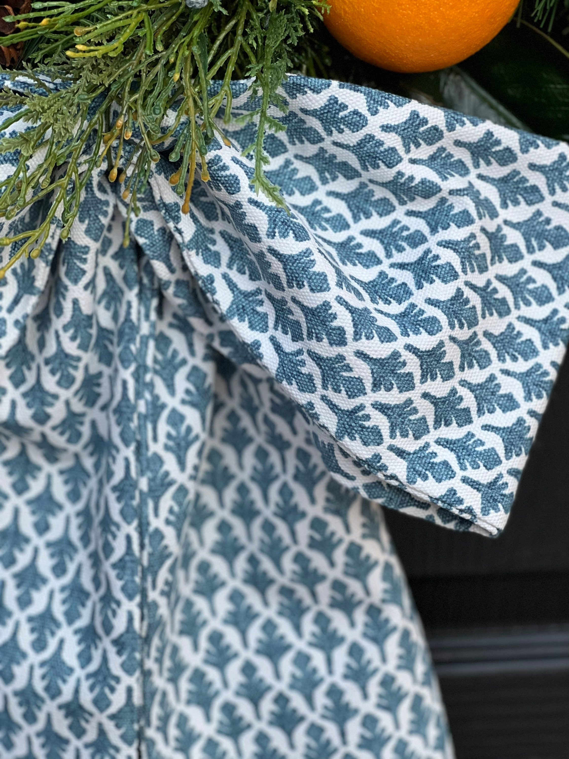 Blue and white block print wreath sash monogram available