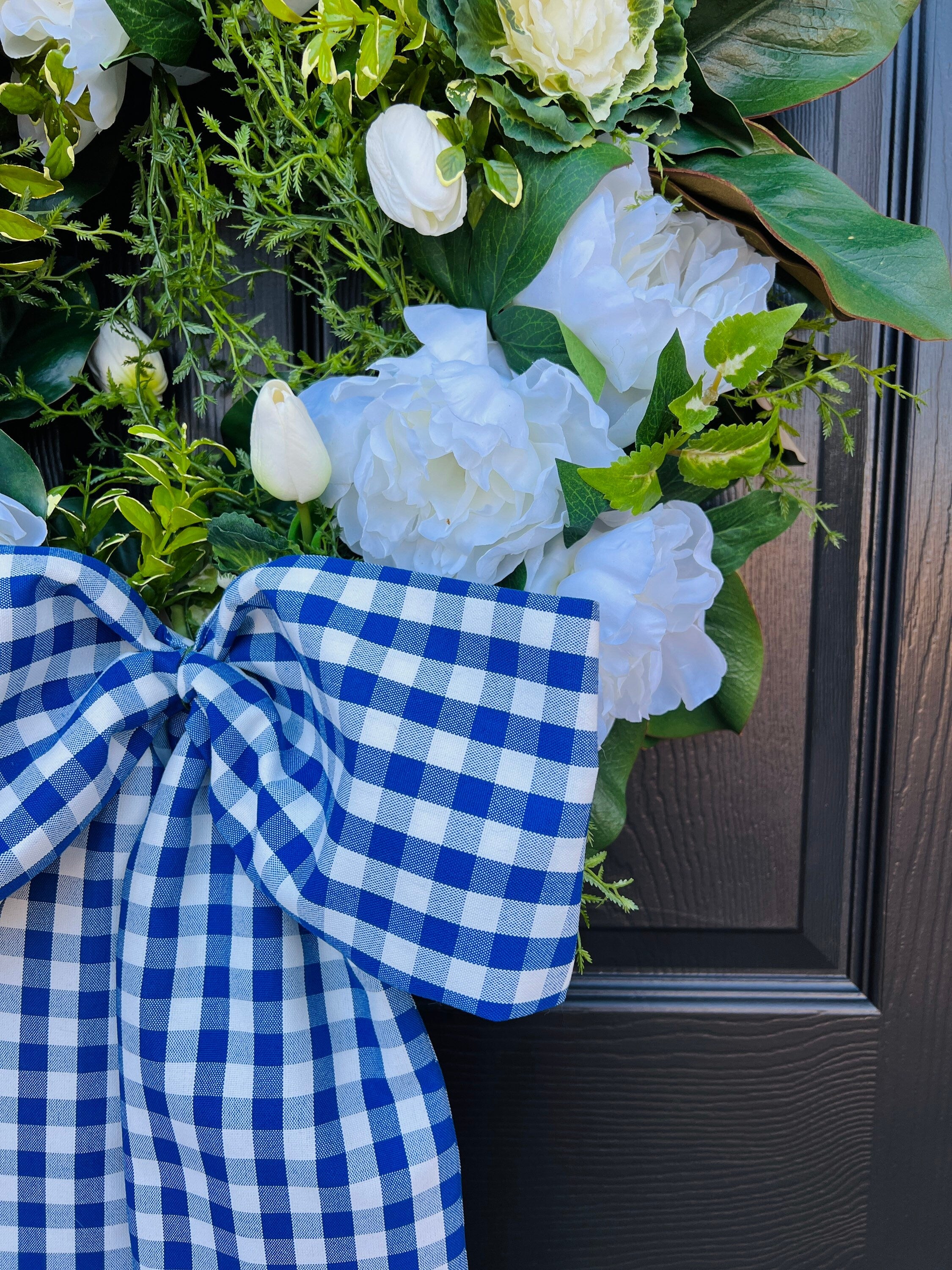 Outdoor wreath sash blue gingham monogram available