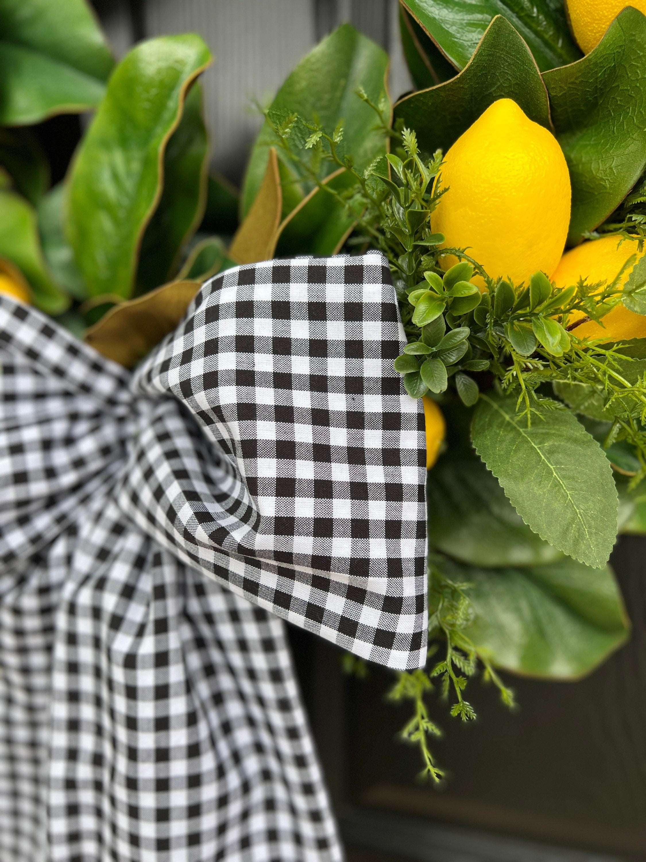Black and white gingham wreath bow sash custom monogram available