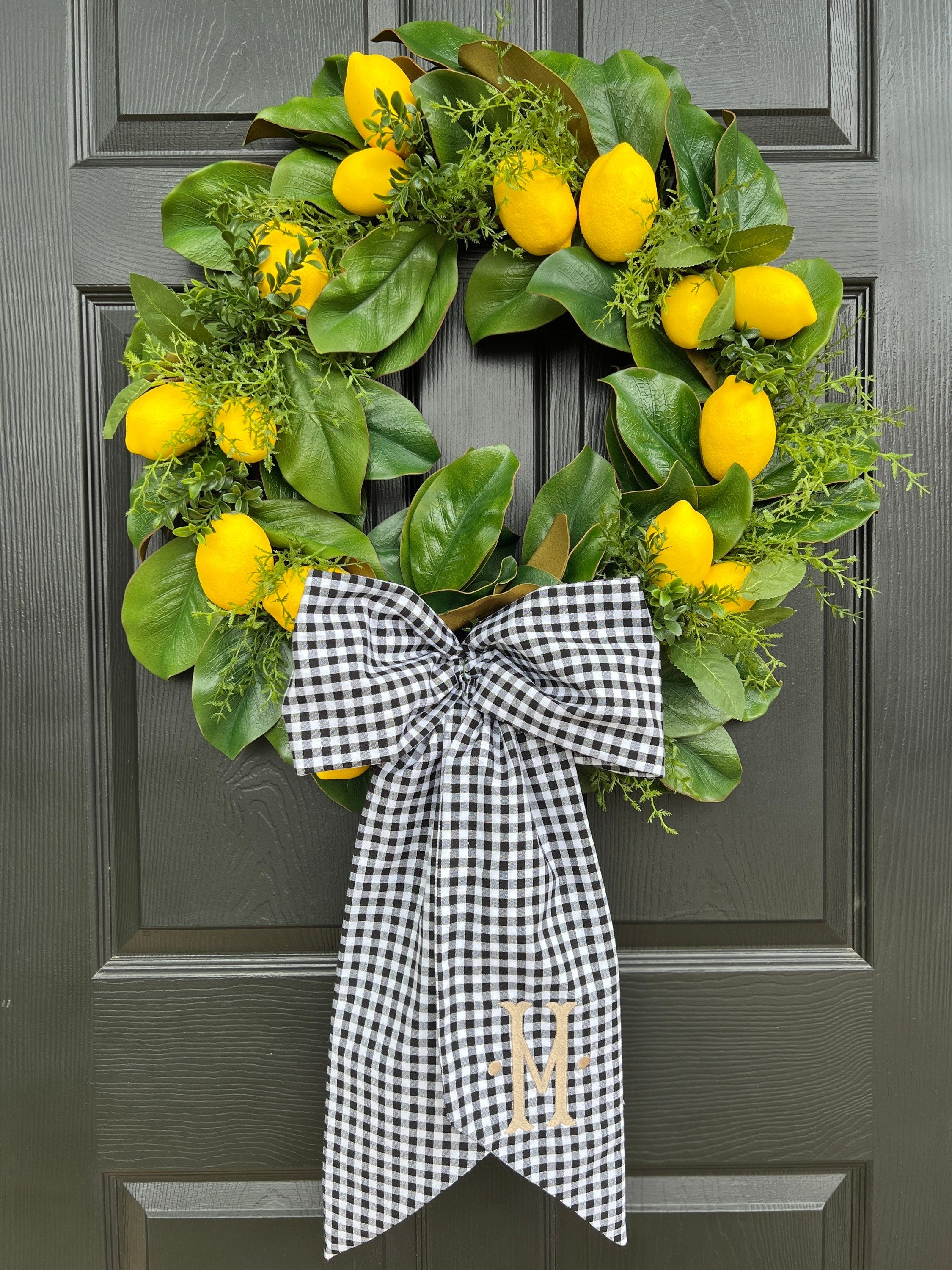 Black and white gingham wreath bow sash custom monogram available