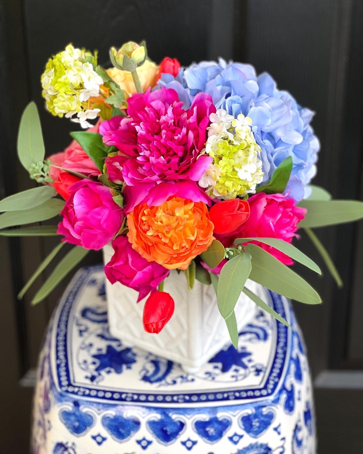 Faux flower drop-in bouquet arrangement bright mixed floral