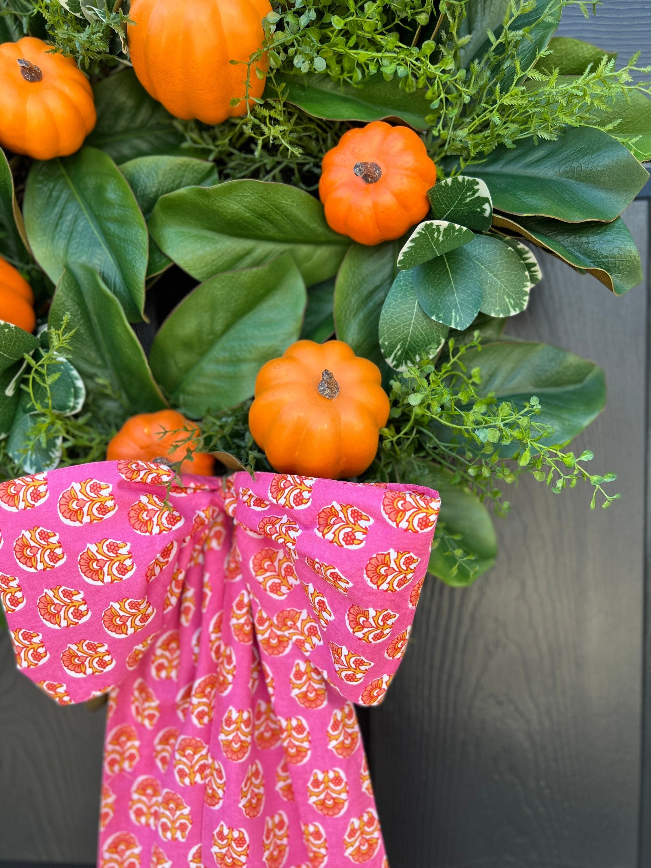Pink block print wreath sash, two sizes