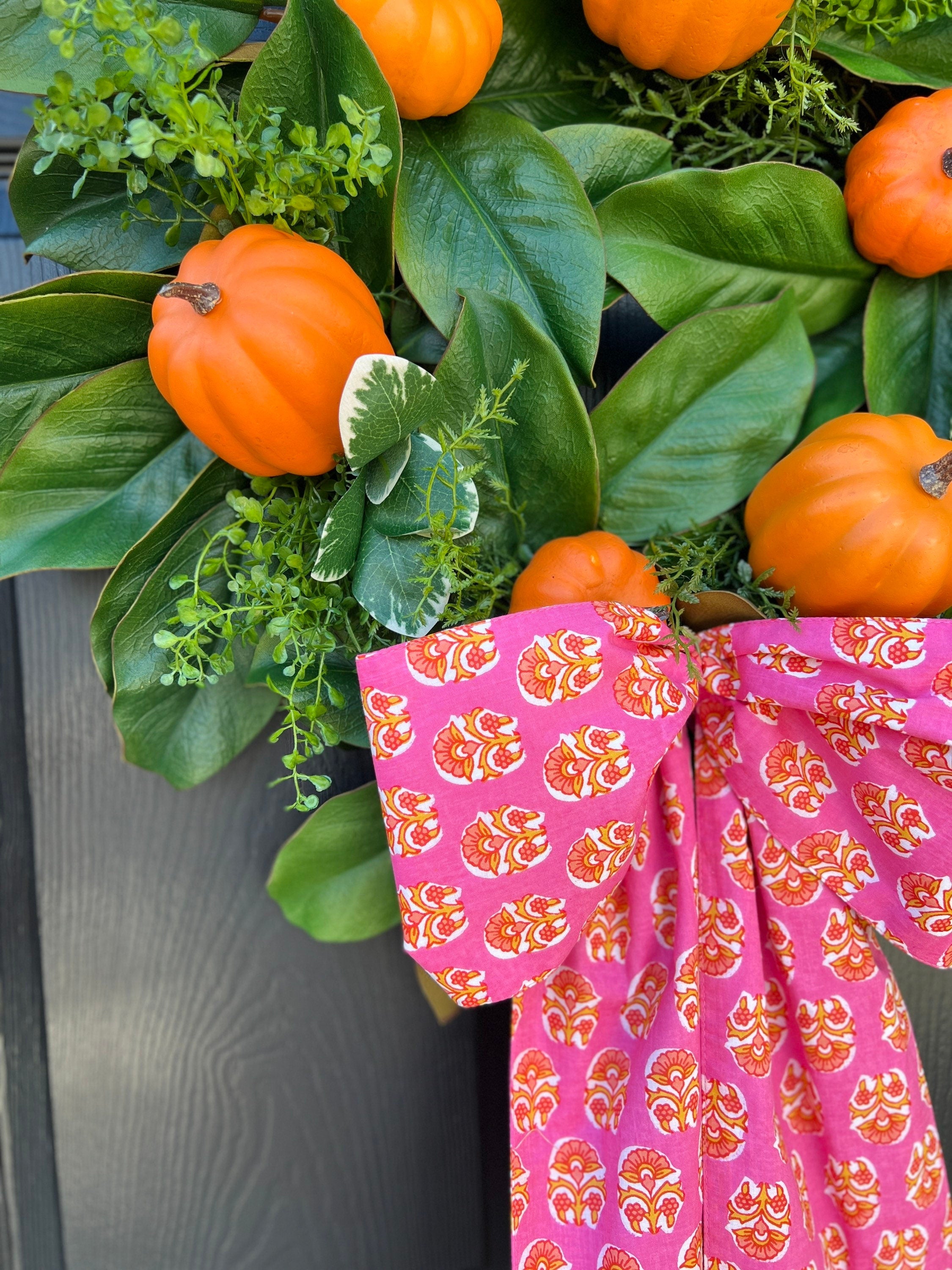 Pink block print wreath sash, two sizes