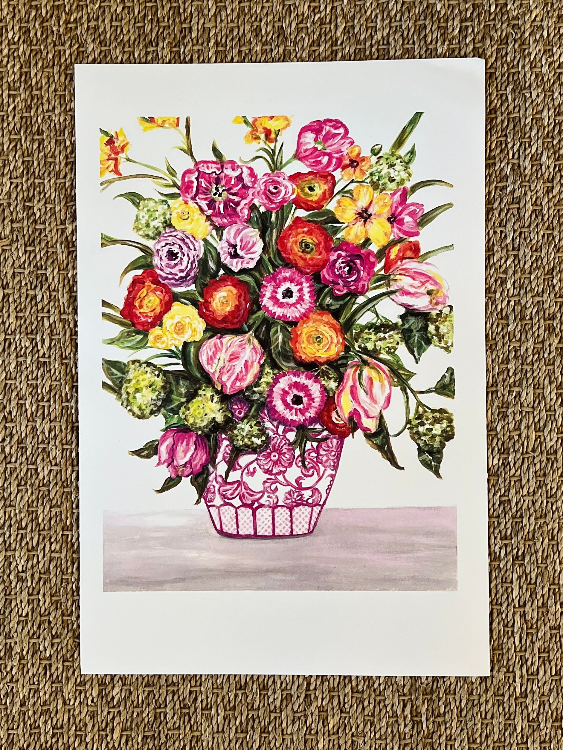 Set of Chinoiserie floral and pink ginger jar prints, unframed